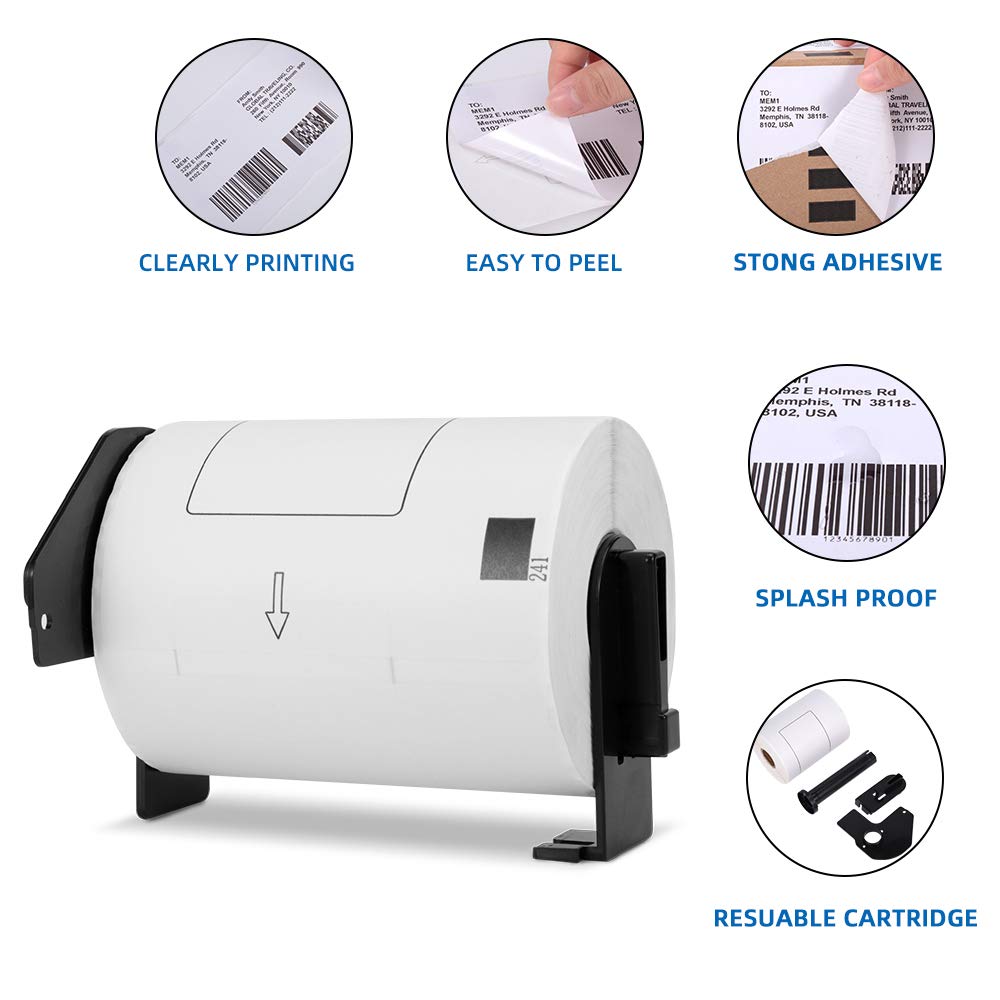 COLORWIING 4" x 6" Shipping Labels Compatible for Brother DK-1241 102mm x 152mm Die-Cut Large White Address Paper Labels, for Brother QL-1110NWB QL-1100 Label Printer (4 Rolls+1 Frame)