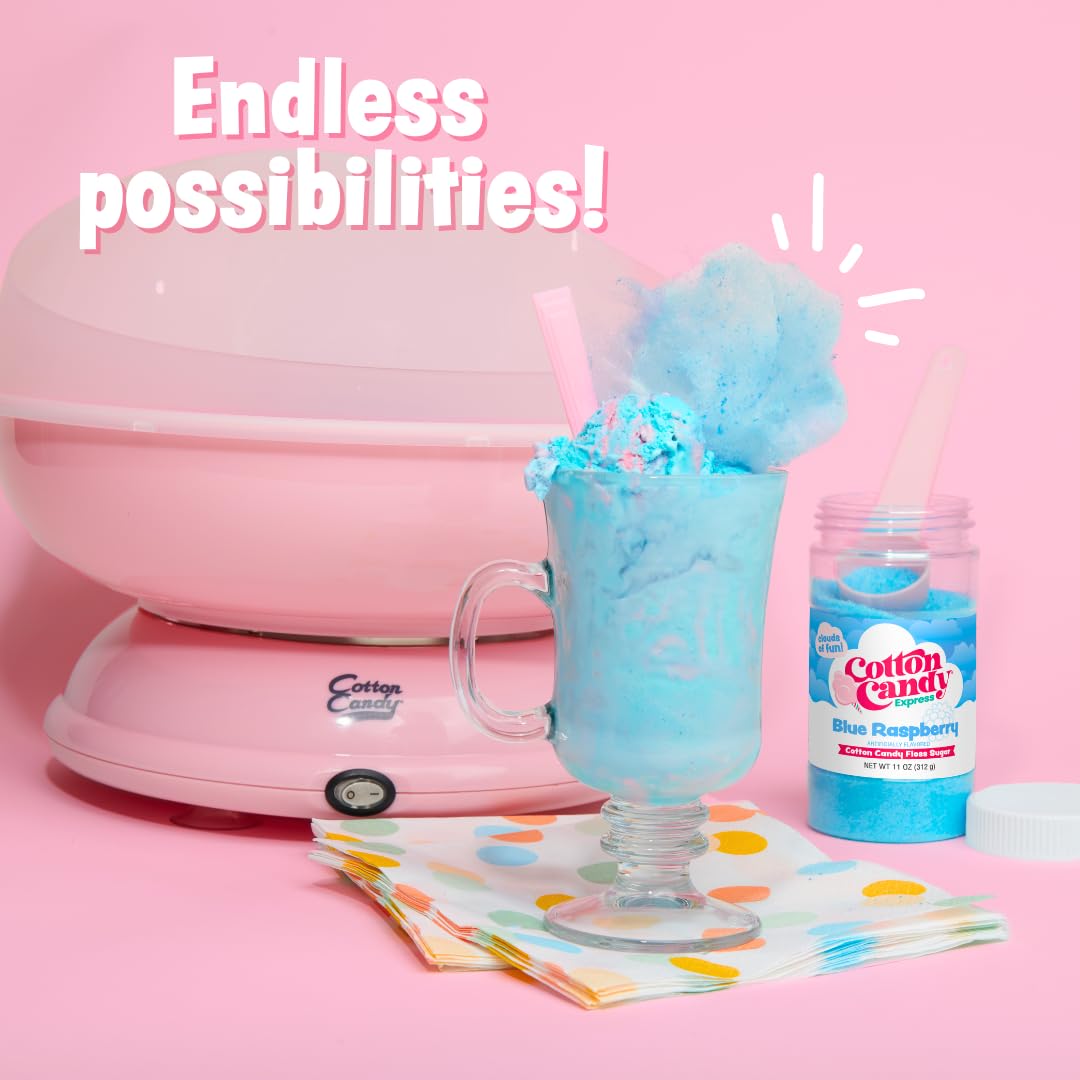 Cotton Candy Express Floss Sugar and Cones Variety Pack with 10 - 11oz Plastic Jars of Assorted Flossing Sugars, Plus 100 Paper Cones. Use With Cotton Candy Express Countertop Machine
