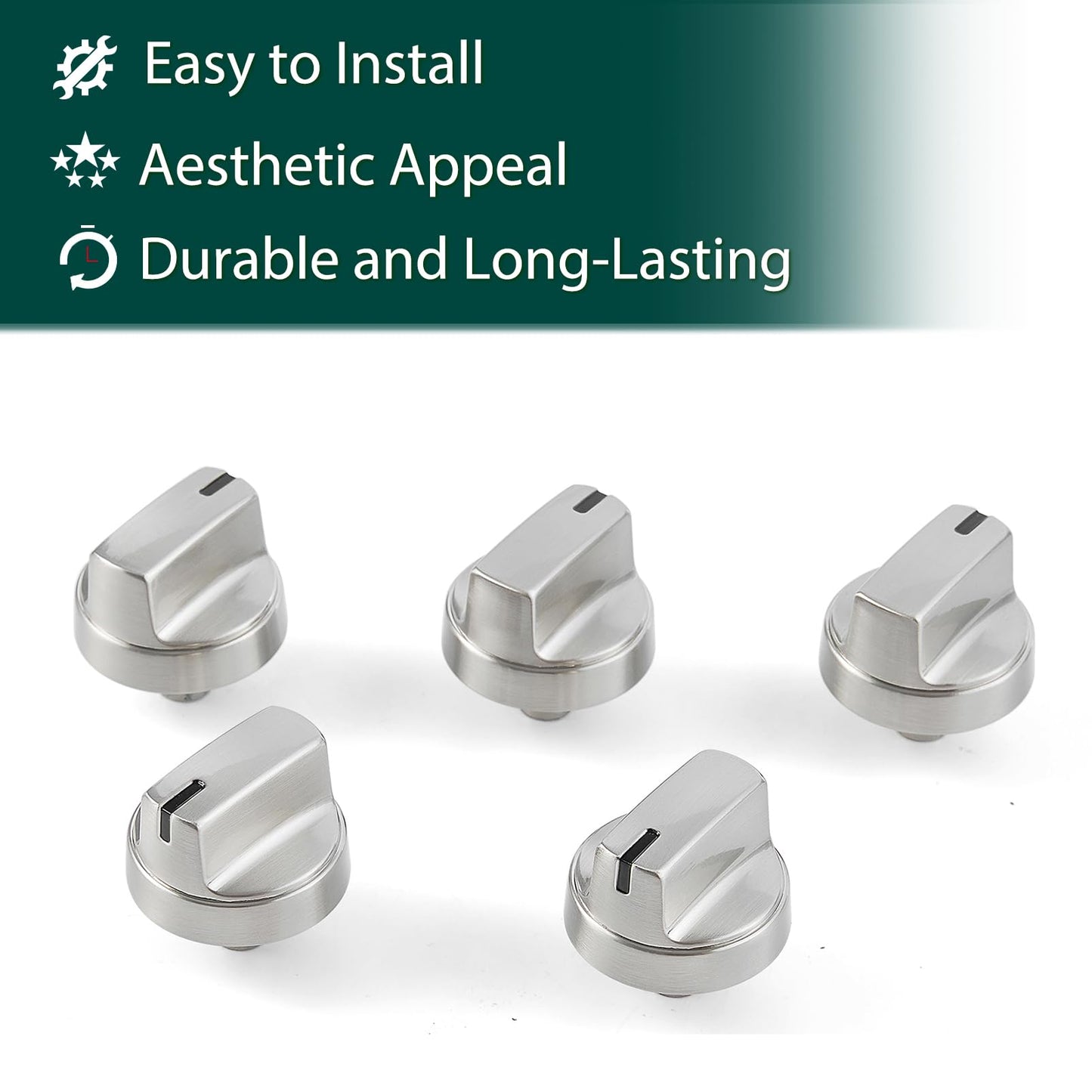 WB03X29354 Stove Knobs Stainless Steel Cooktop Replacement Parts for GE Cooktop Knob PGP7036SLSS Gas Range Oven Profile Knob PGP9030SLSS PGP9036SLSS Burner Control Metal Stove Top Knobs 5 Pcs