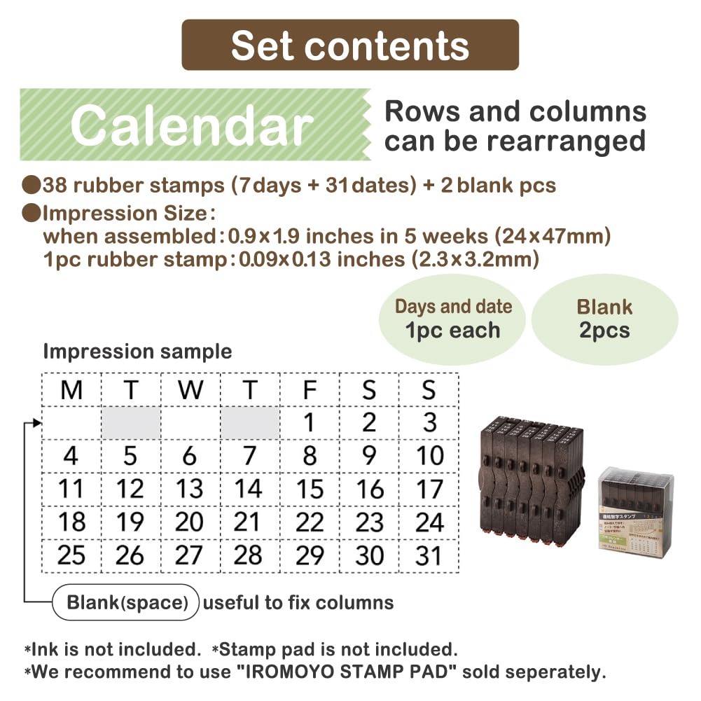 Calendar Stamp, Shachihata GRJ-5ACE, Connected Numbers, Perpetual Calendar, English