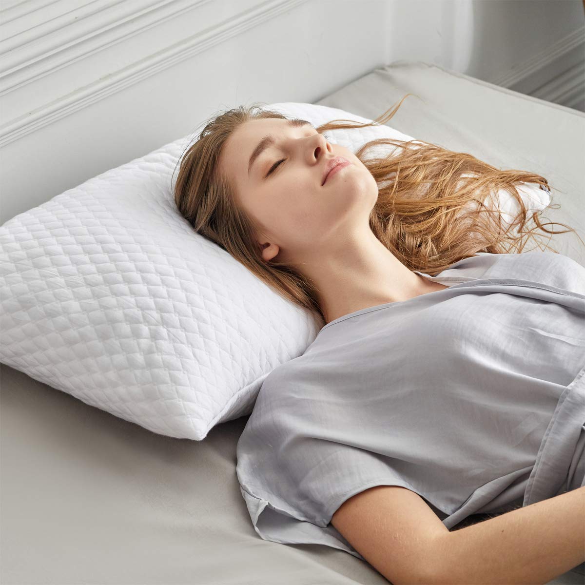 NTCOCO Shredded Memory Foam Bed Pillows for Sleeping Queen Size Set of 2,with Washable Removable Hypoallergenic Sleep Pillow for Back and Side Sleeper