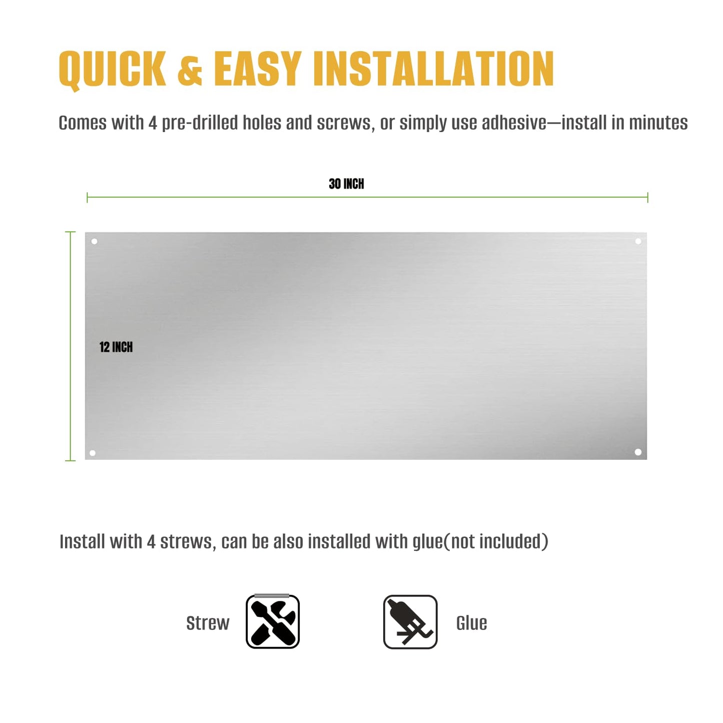 Simetro 12" x 30" Magnetic Stainless Steel Stove Backsplash, Brushed Metal Wall Protector for Kitchen, Ultra Flat Splatter Guard Panel with 4 Pre-Drilled Holes, Easy to Install & Clean, Heat Resistant