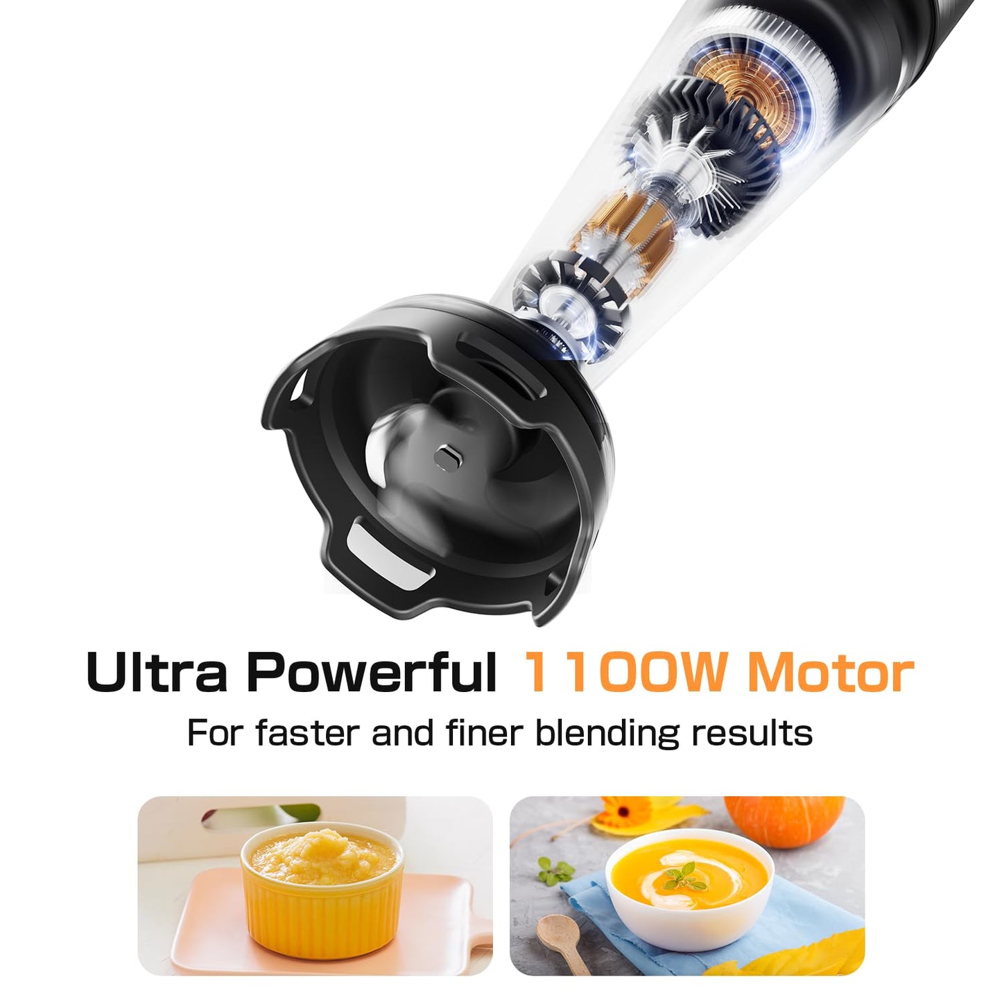 Turelar Immersion Blender Handheld 1100W - 3 in 1 Hand Blenders Set with Trigger Speed Control Emulsion Stick with Whisk and Milk Frother, Emulsifier for Kitchen for Soup, Smoothie, Puree