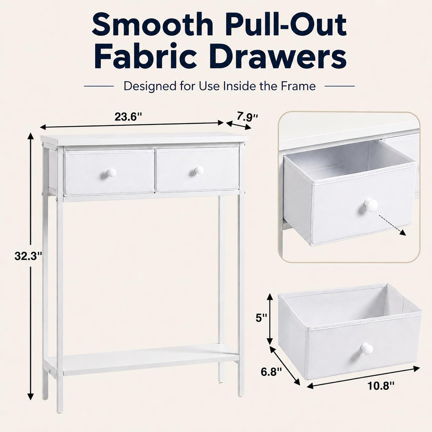Small Entryway Table with Drawers & Storage Shelf High Tall Little Narrow Front Door Console Tables Skinny Slim Wall Table for Entry Hall Hallway Foyer, Thin Bedside Nightstand for Small Space Bedroom