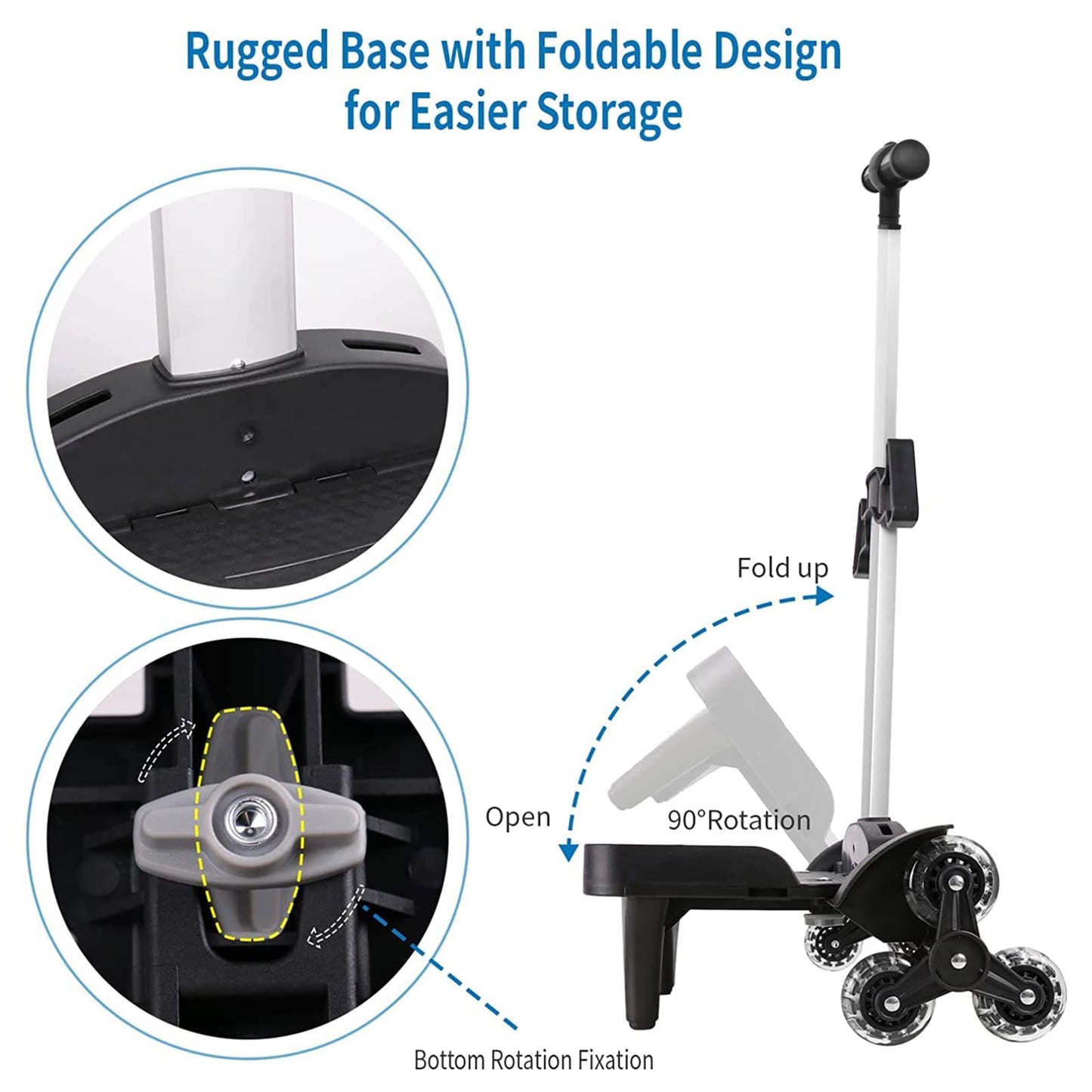 Backpack Trolley, Wheeled Trolley Aluminium Alloy Foldable Hand Cart with Border Base 6 Wheels Rolling Luggage Carts for Kids Teens Adult School Travel (6 Wheels with Edge Guard)