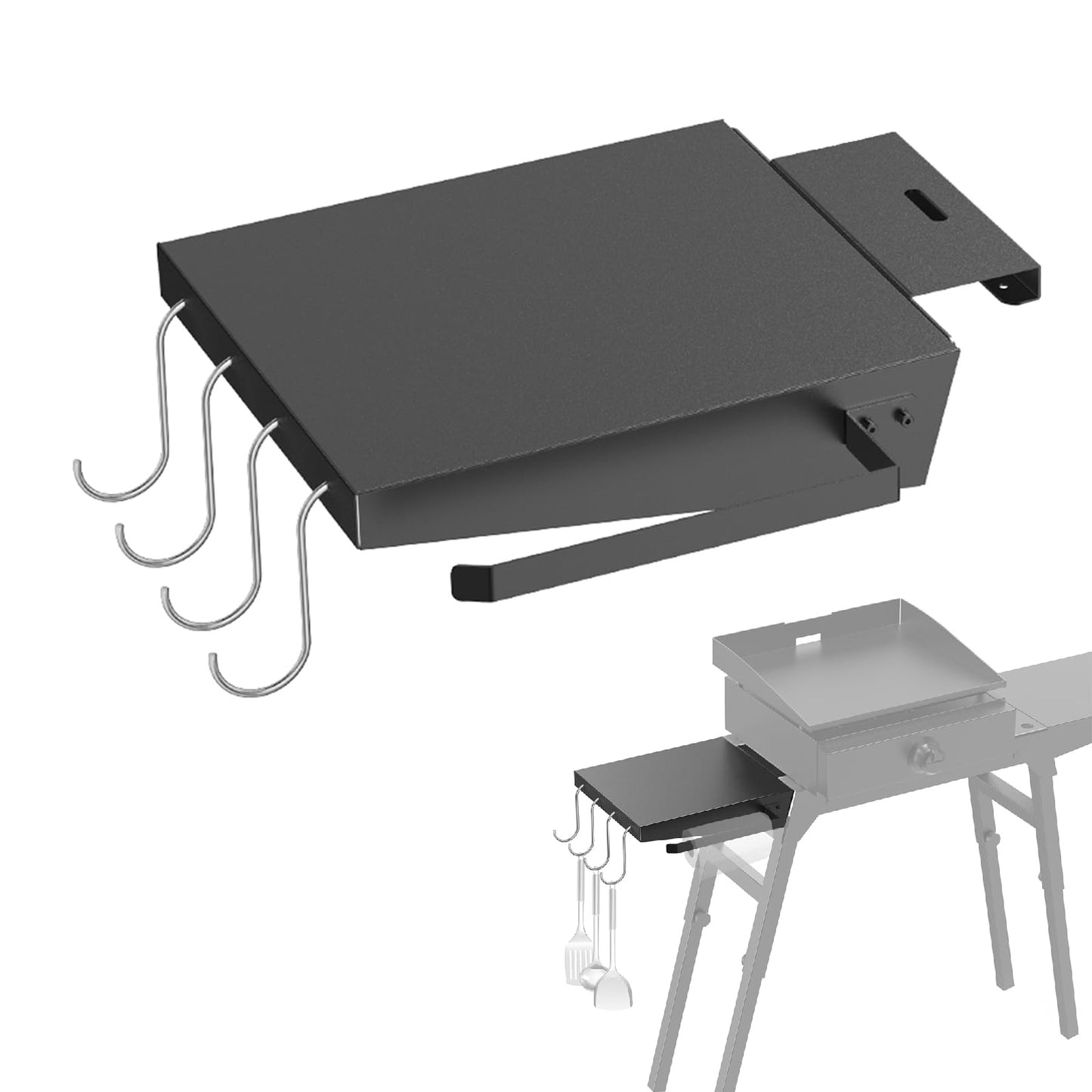 Griddle Side Shelf for Blackstone 17" and 22" Griddle Stand 5013, Griddle Table for Blackstone Griddle Stand with Sideshelf, Tool Hooks, Paper Towel Holder, Fit for 17 22 Inch Propane Table Top