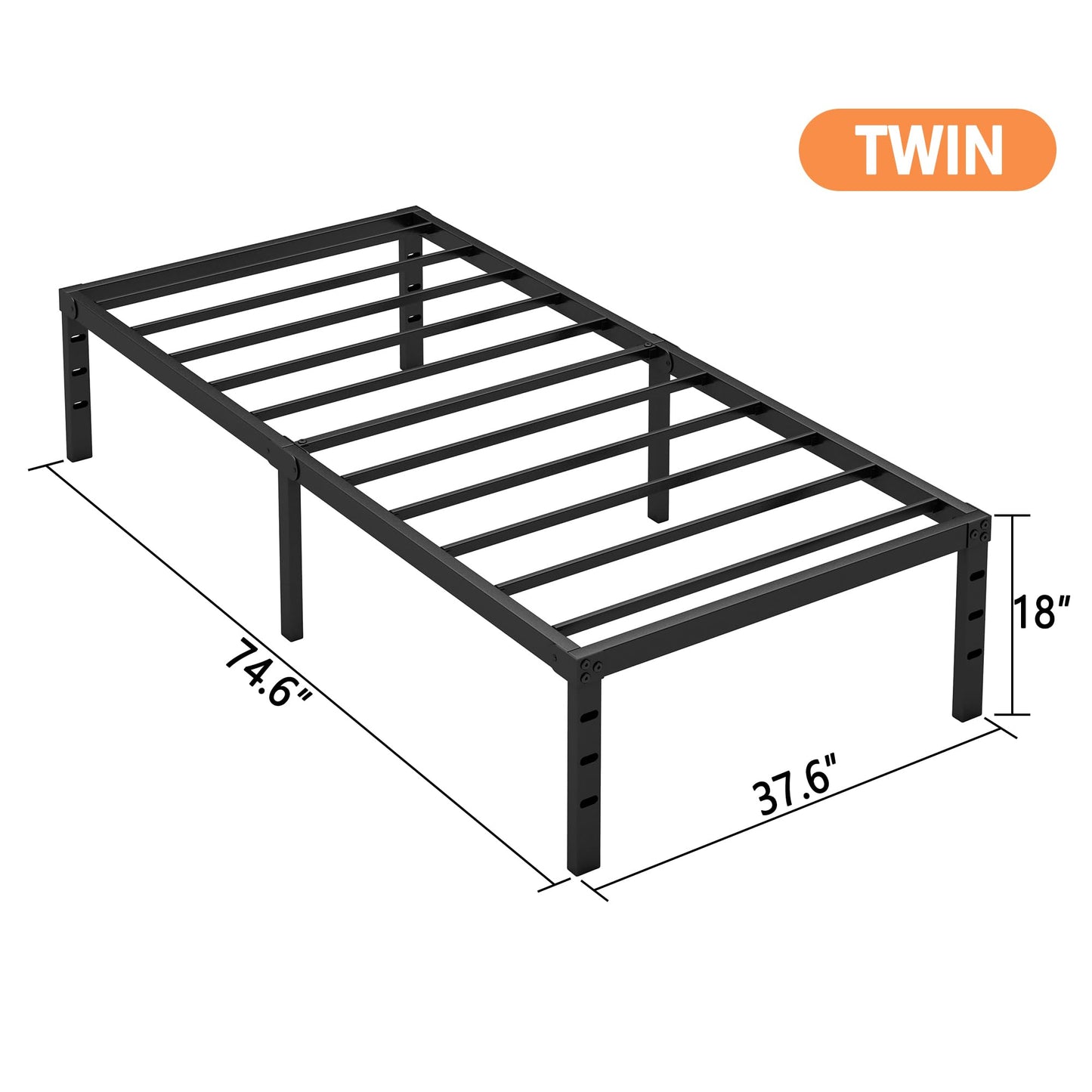 Hafenpo 18 Inch Twin Bed Frame - Sturdy Metal Platform Twin Size, No Box Spring Needed, Heavy Duty, Easy Assembly, Strong Bearing Capacity, Under Bed Storage, Black