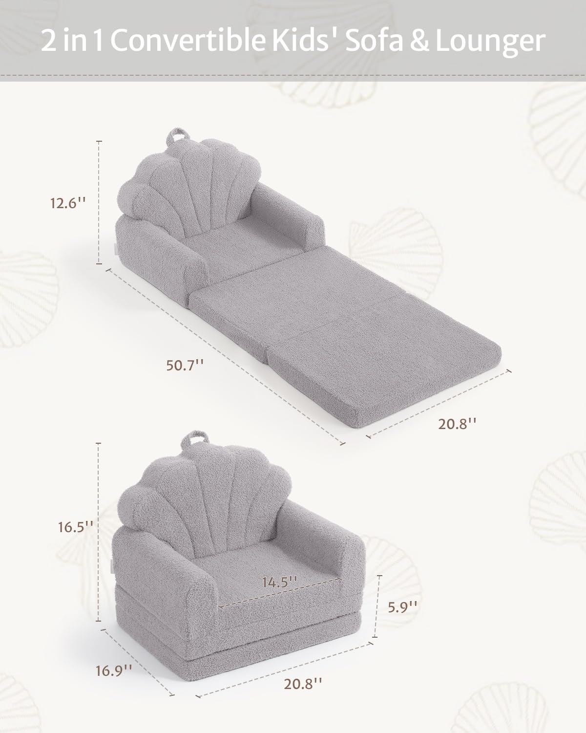 Blissful Diary Foldable Toddler Couch, 2-in-1 Comfy Toddler Chair & Lounger for Reading, Nap, Playroom, Kids Couch Sofa for 1 2 3+ Year Old Girls Boys Baby Birthday Gift, Gray Shell