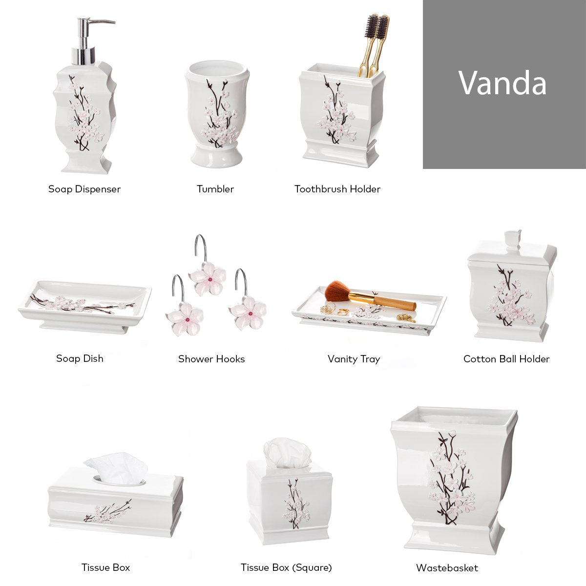 Creative Scents Vanda White Trash Can 1.48 Gal / 5.6L - Decorative Designed Wastebasket - Durable Small Bathroom Trash Can - Waste Basket for Bathroom, Powder Room, Bedroom Or Living Room Decor