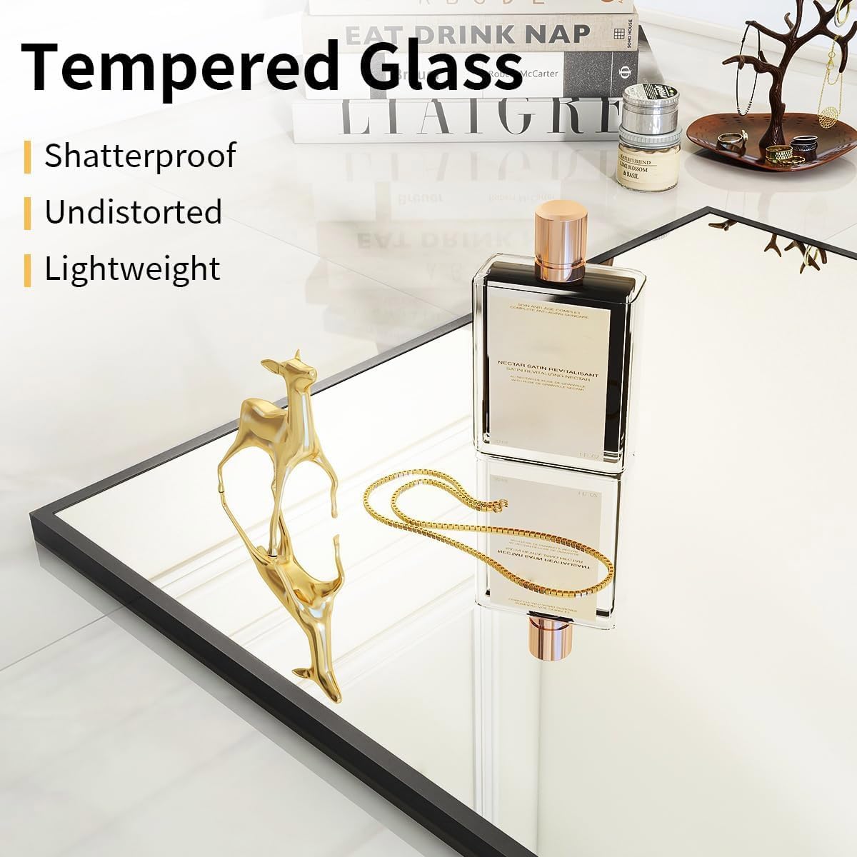 VooBang Mirror Full Length - 21" x 57" Floor Mirror with Stand, Aluminum Alloy Frame Full Body Mirror, Standing Hanging or Leaning Against Wall for Bedroom and Living Room, Black