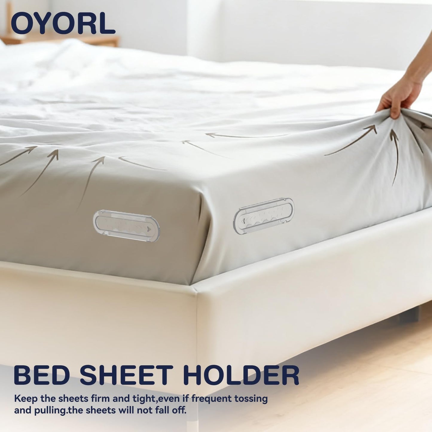 OYORL No-Lift Bed Sheet Holders for Thick Mattresses, Triangle Sheet Straps Keep Sheets in Place All Night, Upgraded Mattress Clips with Fabric-Safe Grippers, Fitted Sheet Fasteners 4Pcs（White）