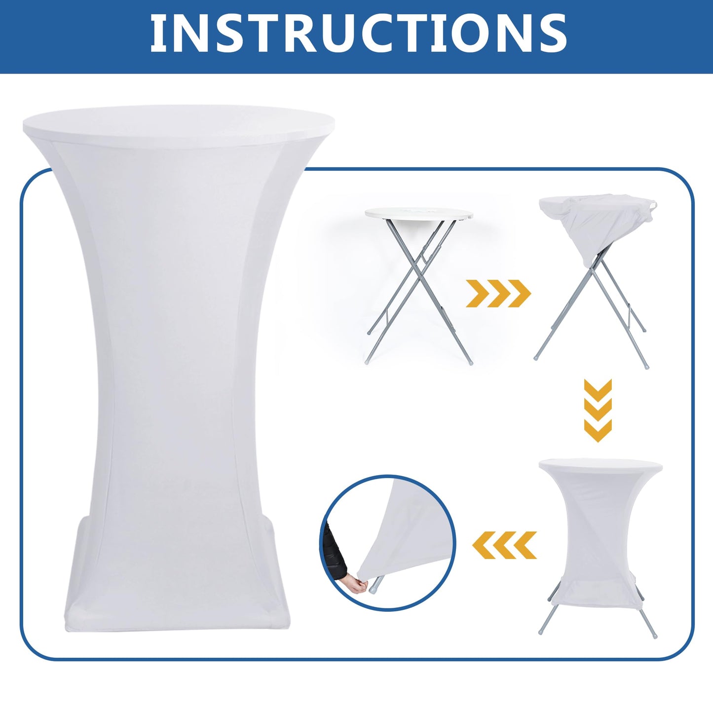 Enjoyidea Cocktail Table Covers-Spandex Round High Top Table Cloths 6 Pack 32x43 Inch-White Stretch Fitted Bar Tall Tablecloth for Pub Bistro Highboy Party Event Banquet Height Folding Satnding Tables