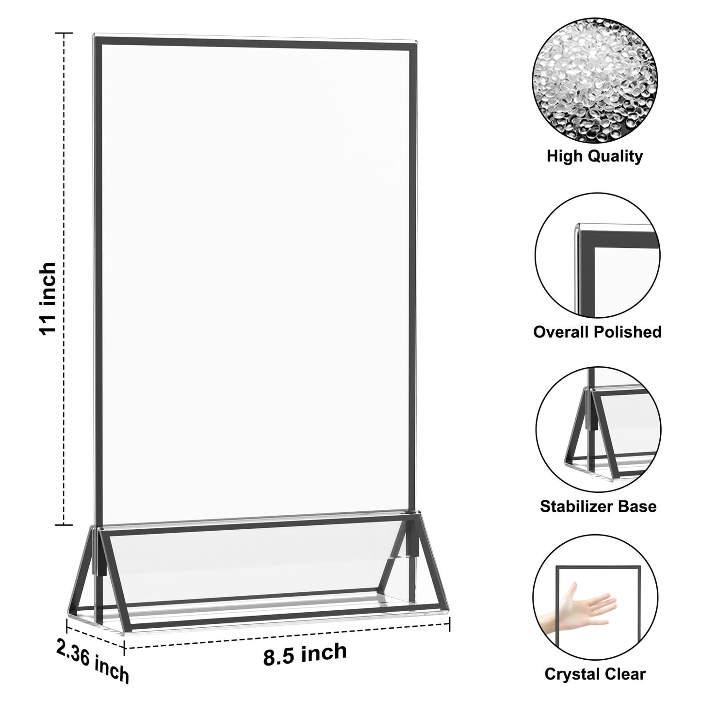 EHWINE 8 Pack Acrylic Sign Holder 8.5 x 11, Double Sided Black Picture Frame Stand up Table Top Sign Holders, Clear Display Stand Menu Flyer Holder for Wedding Party (Provide Non-slip Mats)