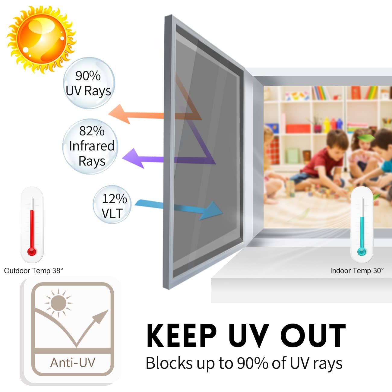 KESPEN Window Film One Way Daytime Privacy Static Cling Sun Blocking Anti UV Reflective Window Tint for Home and Office, Black-Silver, 23.6 Inch X 13.1 Feet