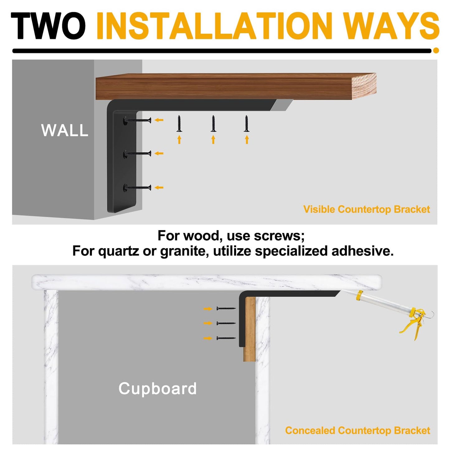 Lusheer Countertop Support Brackets, Heavy Duty L Shelf Bracket 16'' x 6'' x2.5'' for Granite, Holds up to 300 lbs, L Bracket for Quartz, Granite, Wood, Concrete and Laminate Countertops(2 Pack)