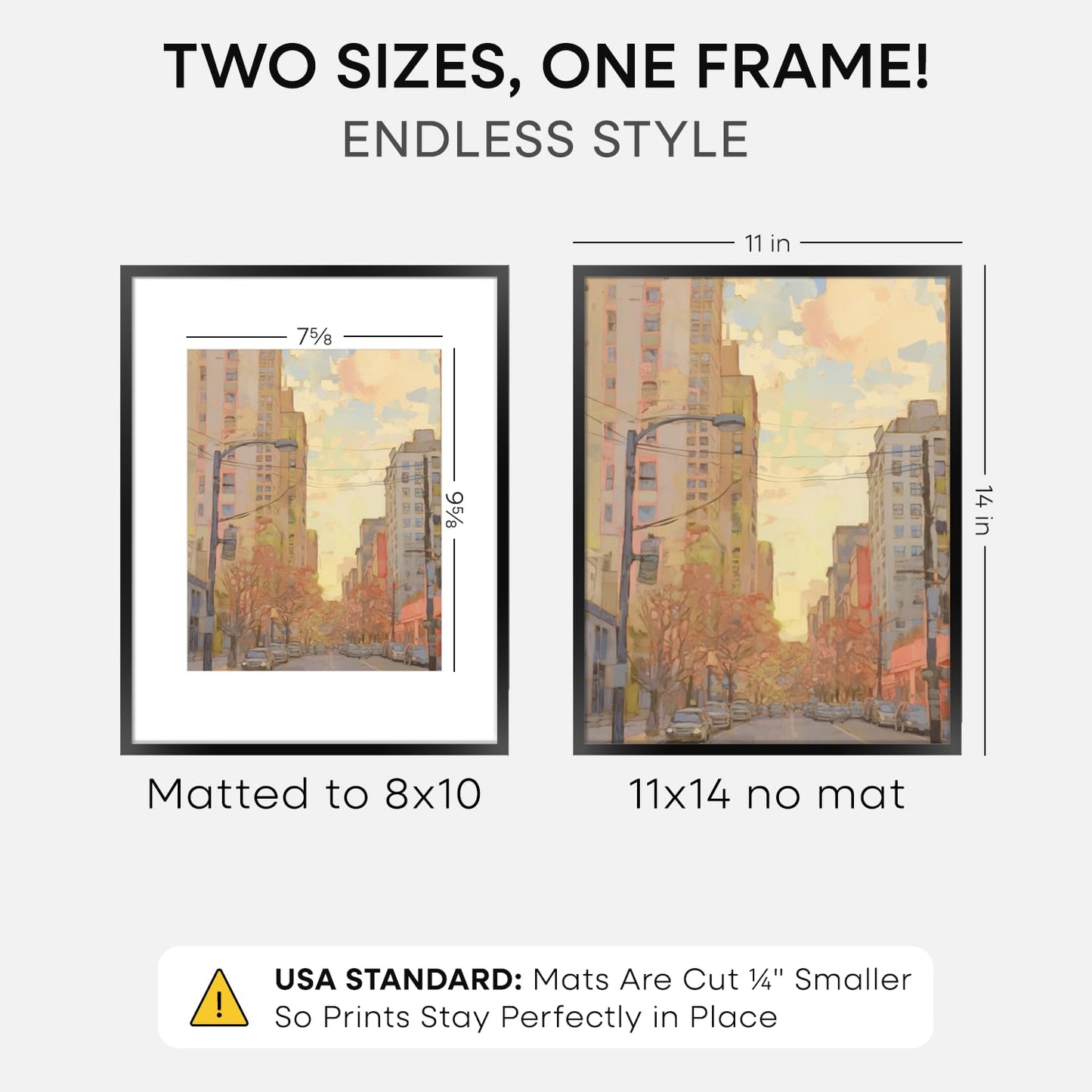 Homeforia Black 11x14 Picture Frame, High End Metal 11x14 Poster Frames with Mat 8x10, 11 x 14 Black Frame Matted to 8 x 10 inch Photo, 11 by 14 Thin Hanging Frames, Tempered Glass, Wall Kit, Set of 1