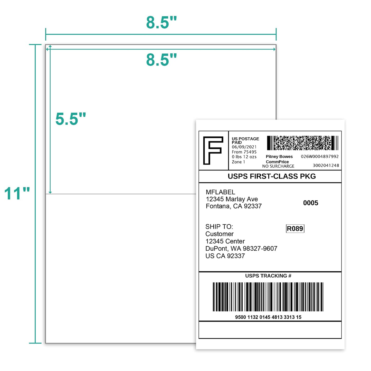 MFLABEL 8.5 x 11 Inch Half Sheet Shipping Labels - 1000 Adhesive Sticker Papers for Laser & Inkjet Printer (500 Sheets, 48 Free Fragile Stickers) - Ultimate Pack for FBA, Packages & Mailings