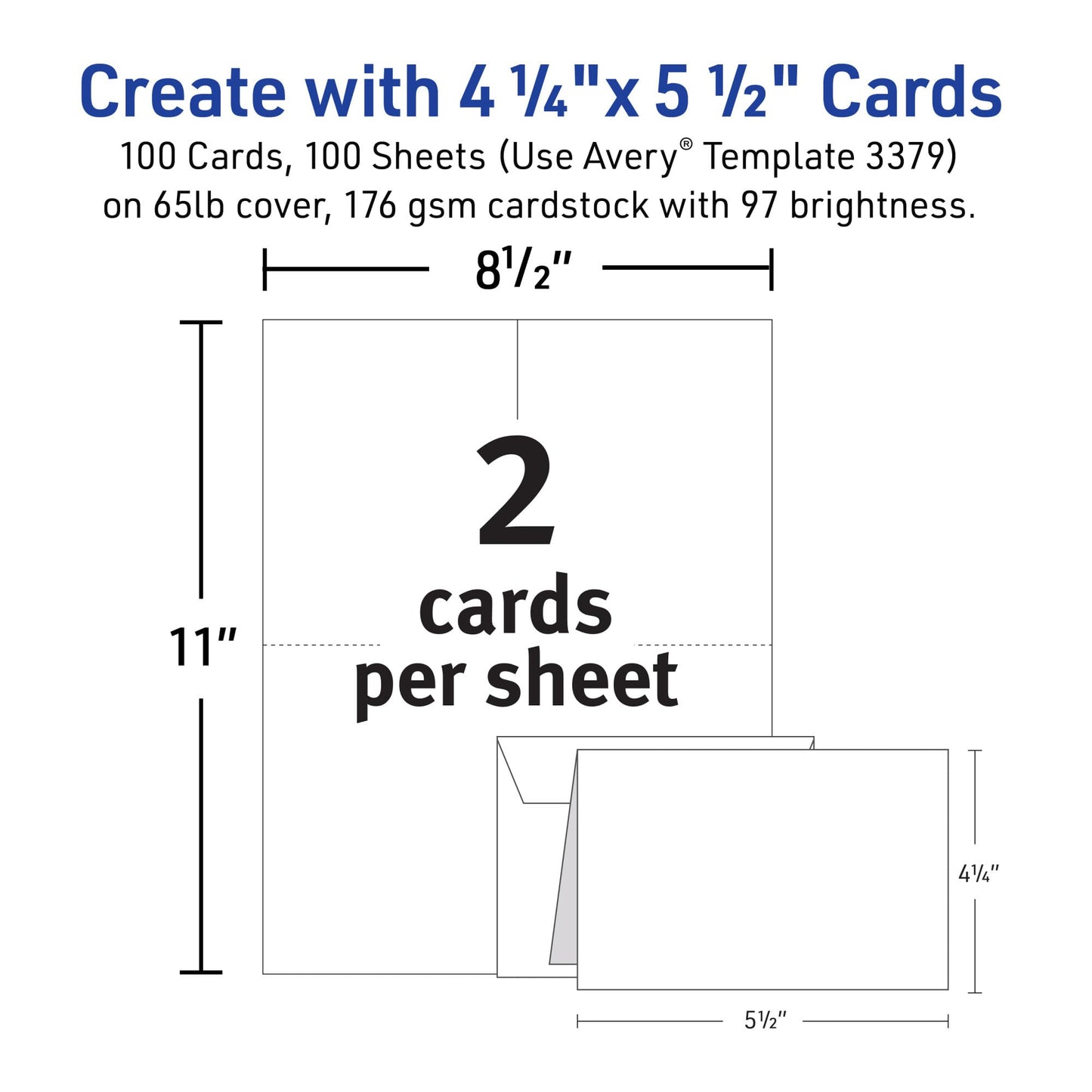 Avery Printable Note Cards, Envelopes Included, 4.25" x 5.5", Textured White, Laser & Inkjet Compatible, 50 Blank Cards per Pack, Great for Product Branding, Marketing, and More (2 Packs of 5813)