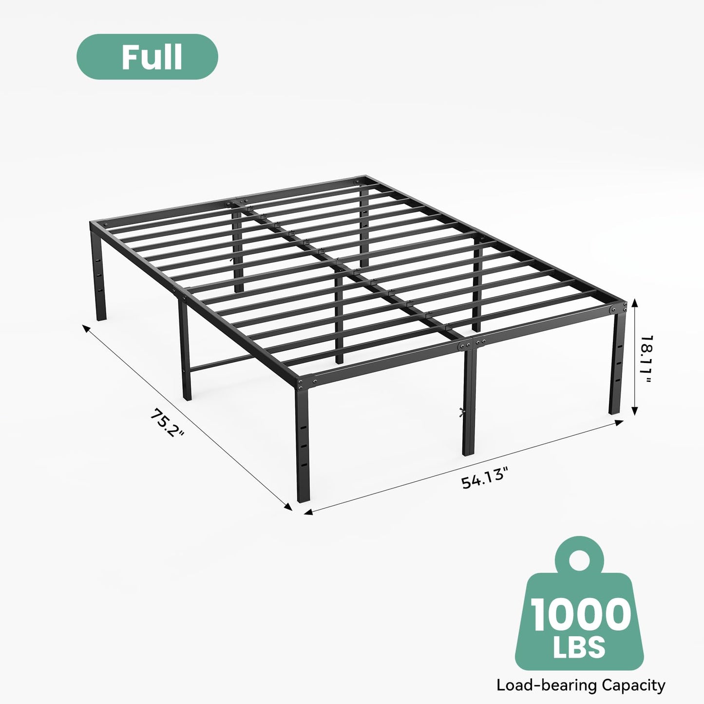 Sweetcrispy Full Size 18 Inch Platform Bed Frame, Heavy Duty Metal Foundation Frame, Noise-Free Sturdy Steel Slats, Underbed Storage, No Box Spring Needed, Quick Setup