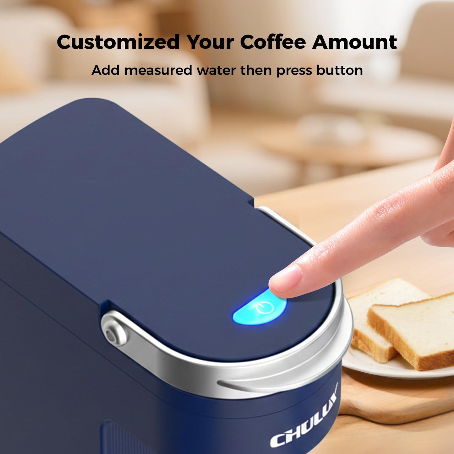 CHULUX Single Serve Coffee Maker for K Cups, One Cup Coffee Machine for Travel Mug, Fast Brewing, Auto Off, Matte Navy
