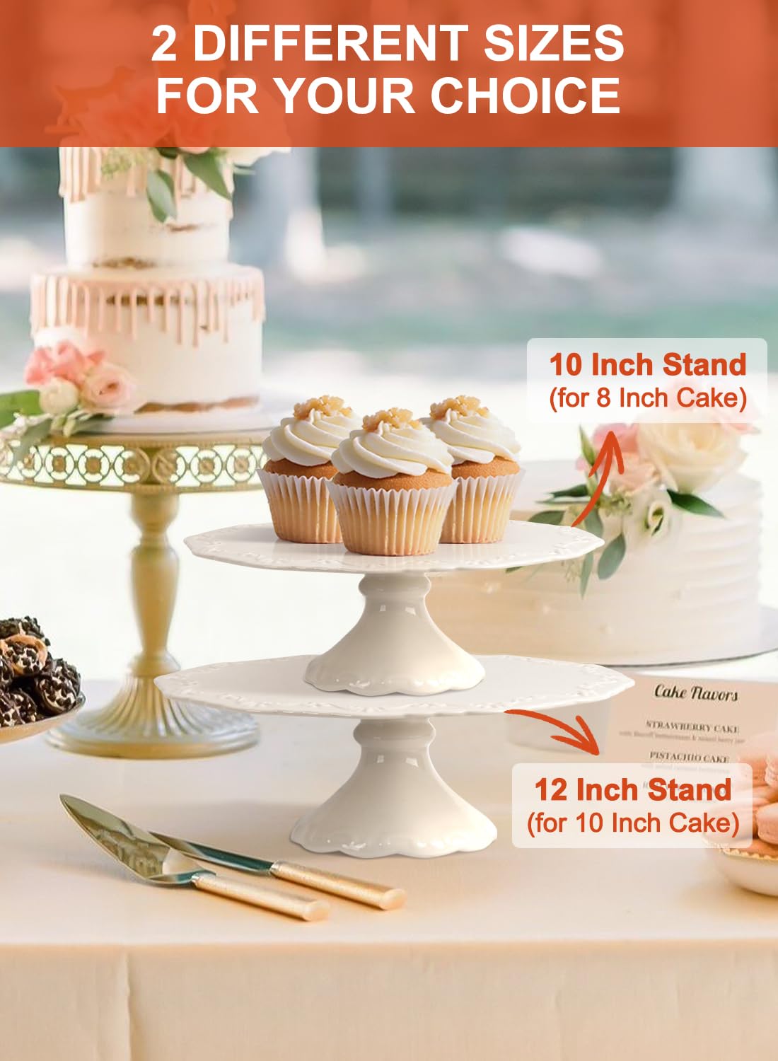 10" White Cake Stand for 8" Cake, Porcelain Cake Plate, Cake Pedestal Stand, Round Dessert Stand, Wedding Cake Stand for Party, Birthday, Baby Shower, Christmas, Home Decorating Cake Display Stand