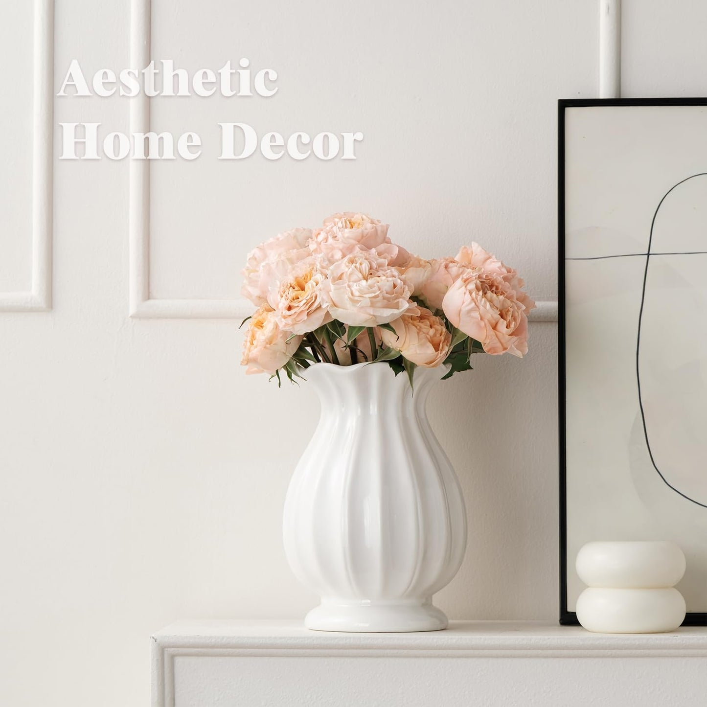 SEUYUCL White Ceramic Vase, 7.8 Inch Flower Vase Home Decor Modern Decorative Vases for Bouquet, Unique Vases for Farmhouse Living Room Cabinet Table Centerpieces Wedding Decorations