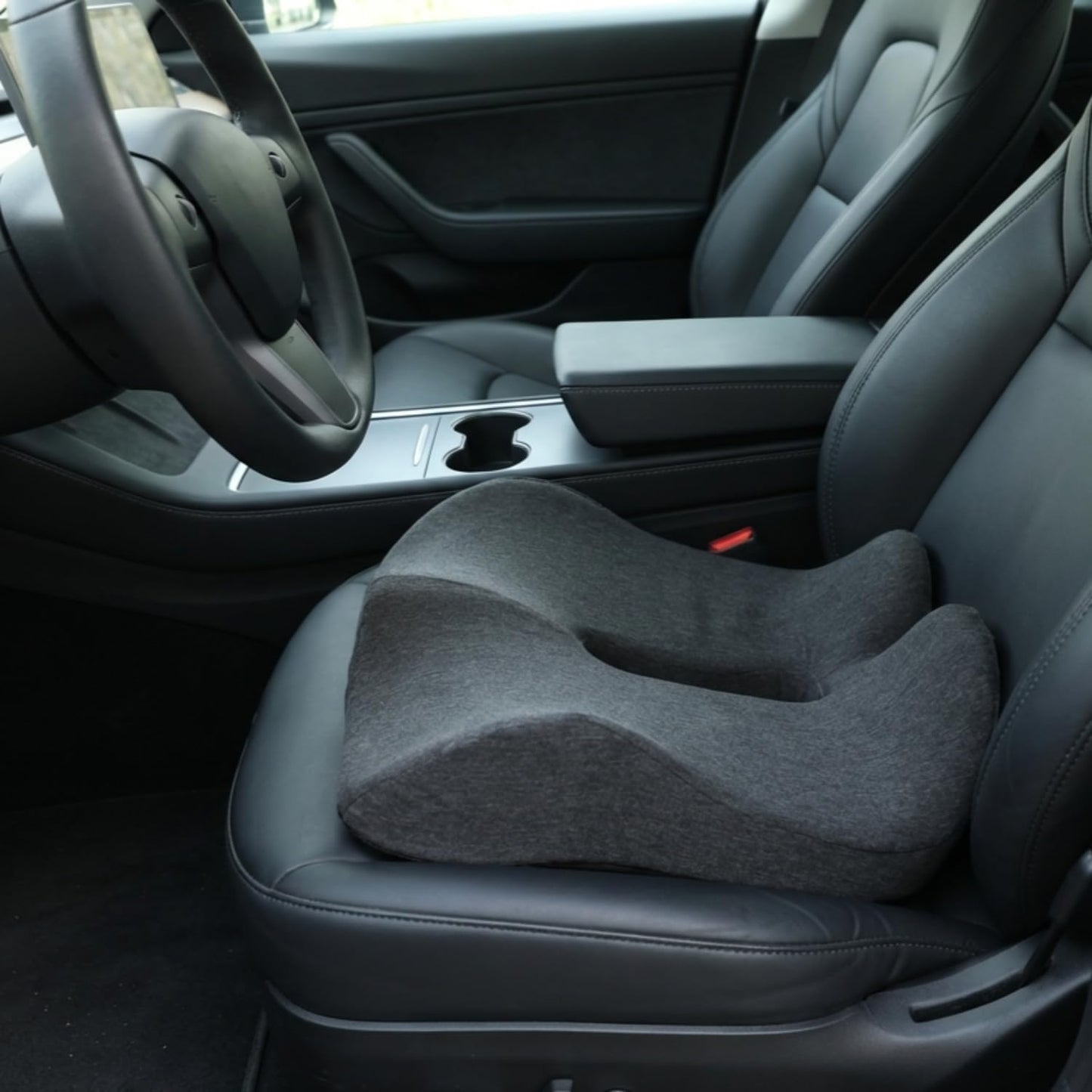 Bangkee 18x16 Inch Memory Foam Seat Cushion for Office Chair, Car & Travel, Ergonomic Chair Cushions for Long Sitting, Thick Supportive Seat Pad with Non-Slip Bottom, Washable Cover, Black