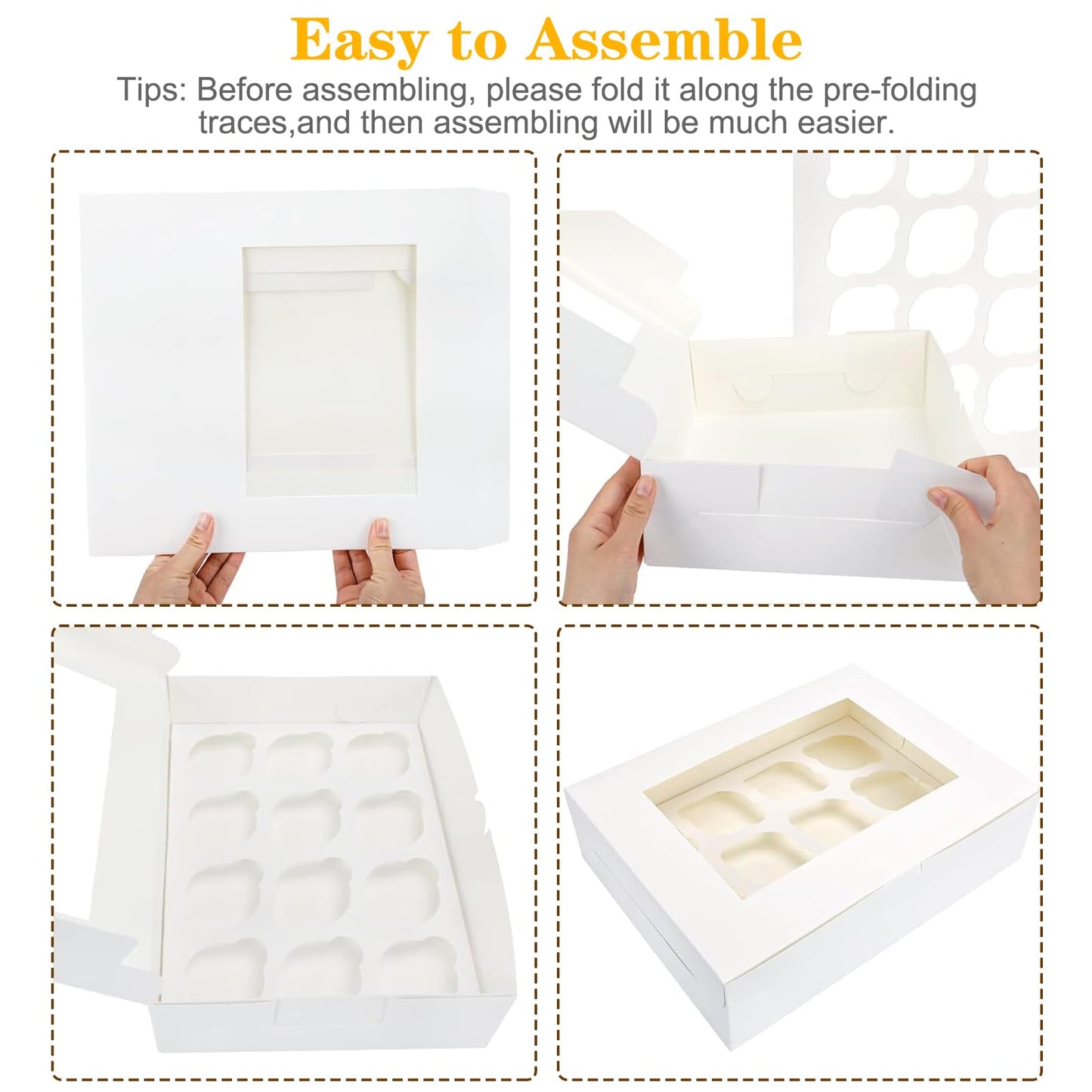 Moretoes 60PCS Cupcake Boxes with Window,Hold 12 Count Graduation Cupcake Containers for Grad Party Dessert Packaging (White)
