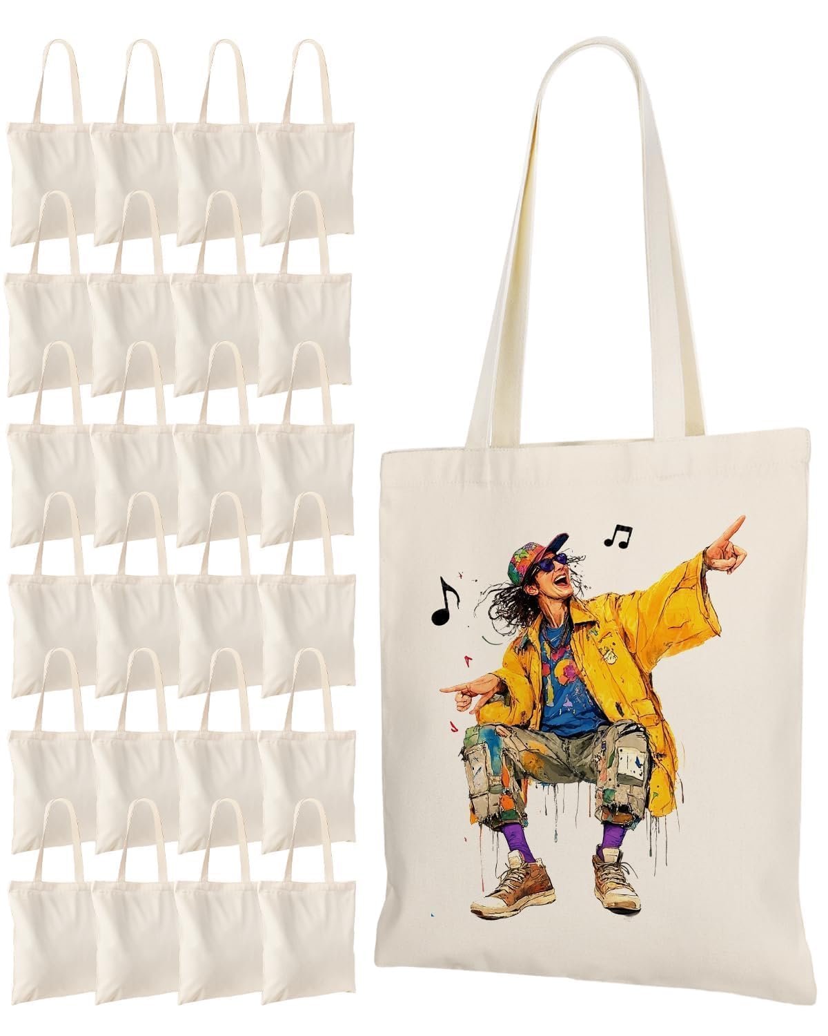 Lzerking 24 Pack Canvas Tote Bags for Sublimation, Painting, HTV - 10oz Non-Shrink Thick Fabric, 14x15 Inch Blank Tote Bags Bulk for DIY & Custom Gifts
