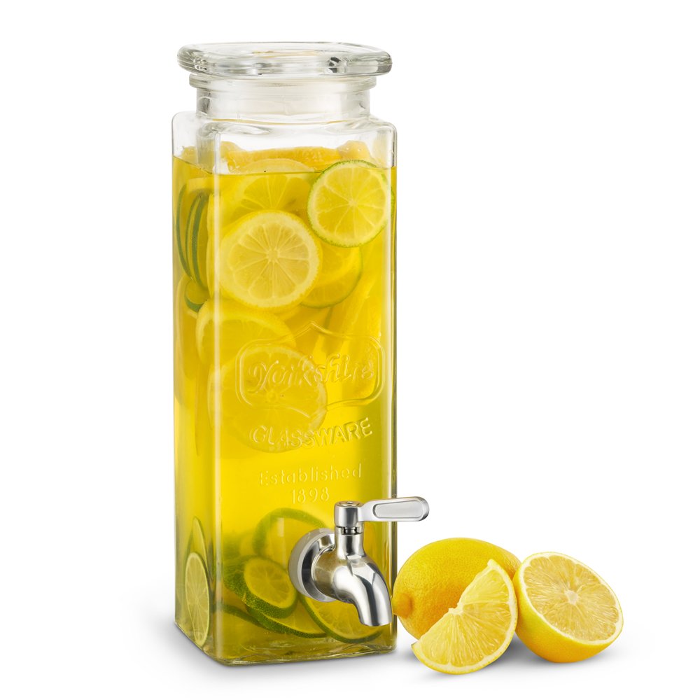 Kook Glass Drink Dispenser, with Leak-Proof Stainless Steel Spigot, Clear Rectangular Mason Jar, Beverage Storage for Fridge, for Water, Iced Tea, Sangria, Lemonade, 80 oz (2)