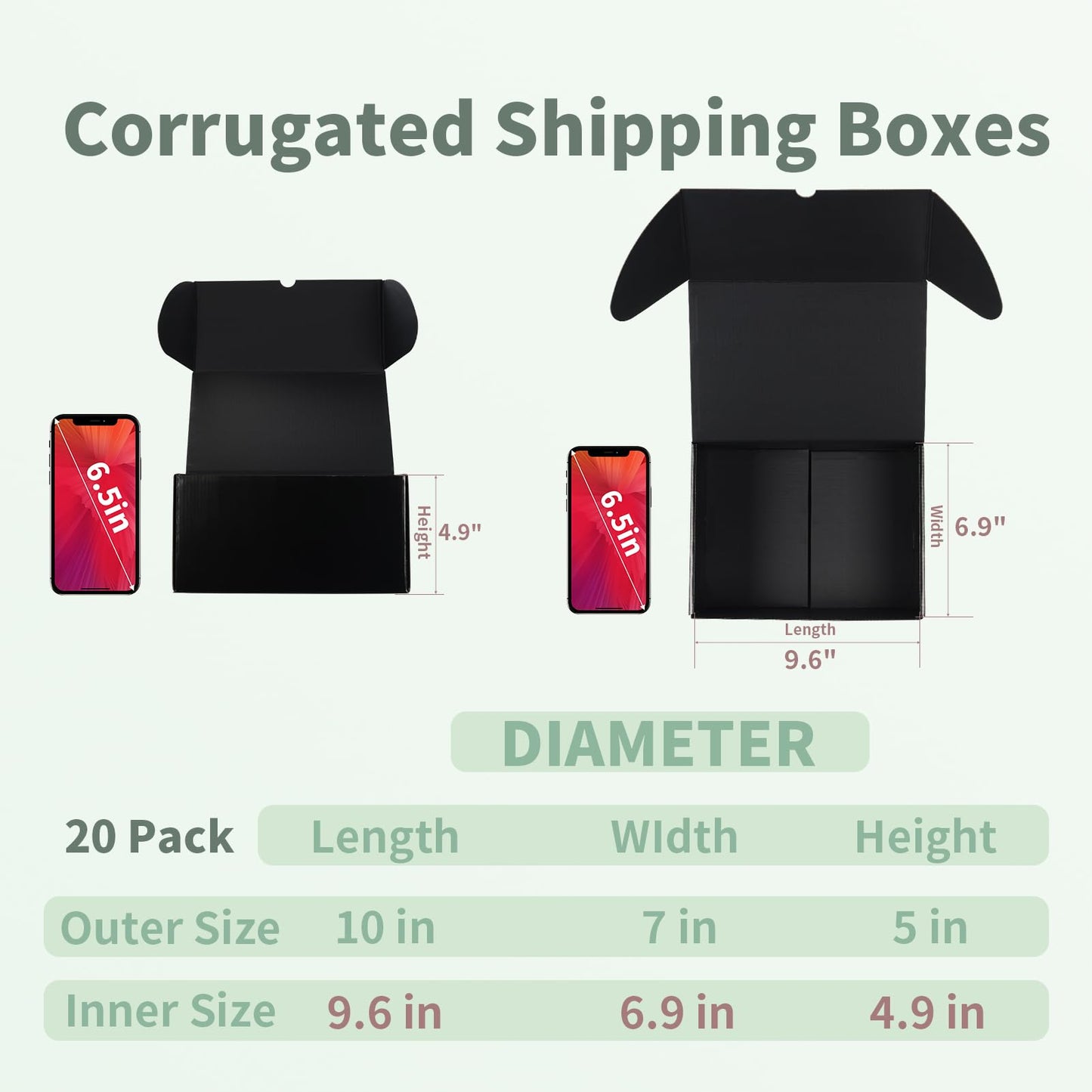 Rempry 10x7x5 Inch Black Shipping Boxes 20 Pack, Cardboard Mailer Boxes for Small Business Mailing