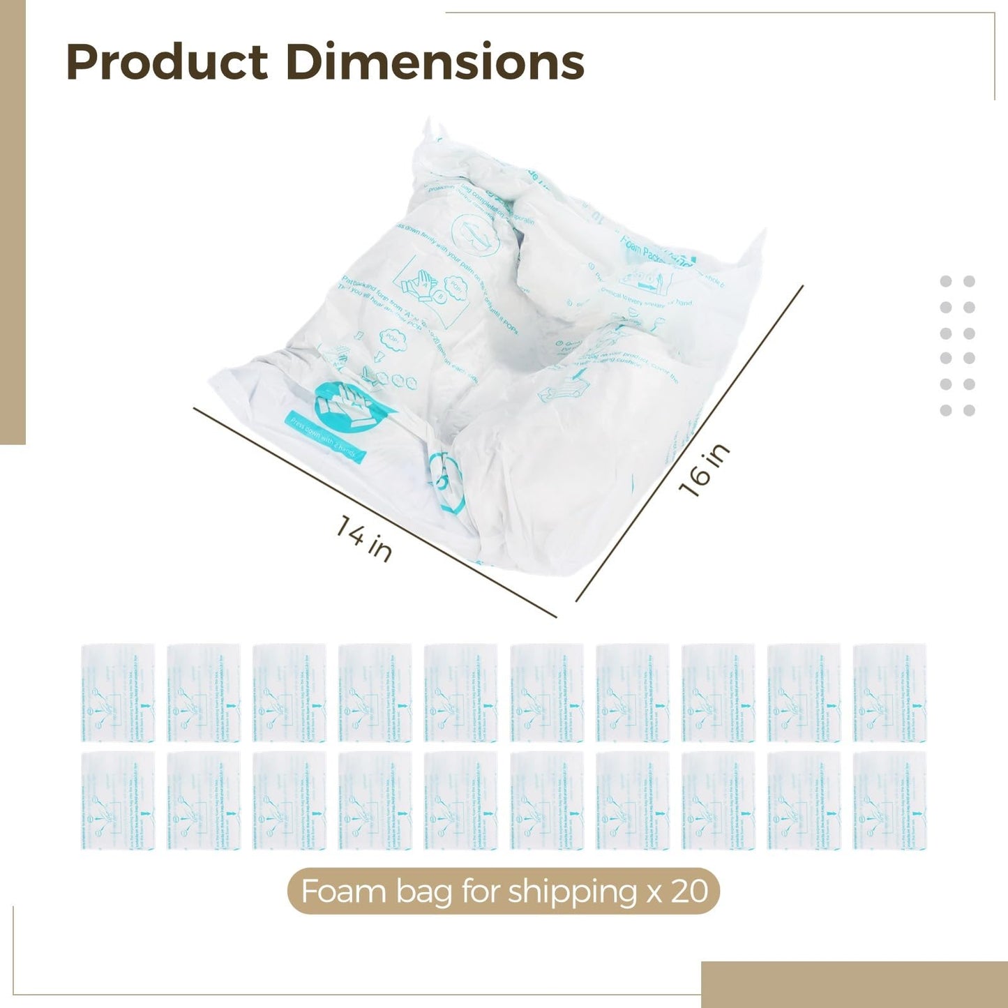Foam Bags For Shipping 20 PCS 14×16 Inch, Handy Temperature-Activated Expanding Pouches, Instant Pack Quick Packaging - Protective Parcel Solution