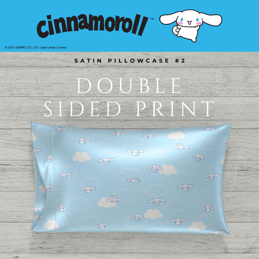 Cinnamoroll Beauty Silky Satin Standard 2 Pack Reversible Pillowcase Cover 20x30 for Hair and Skin, (Officially Licensed Product) by Franco Collectibles