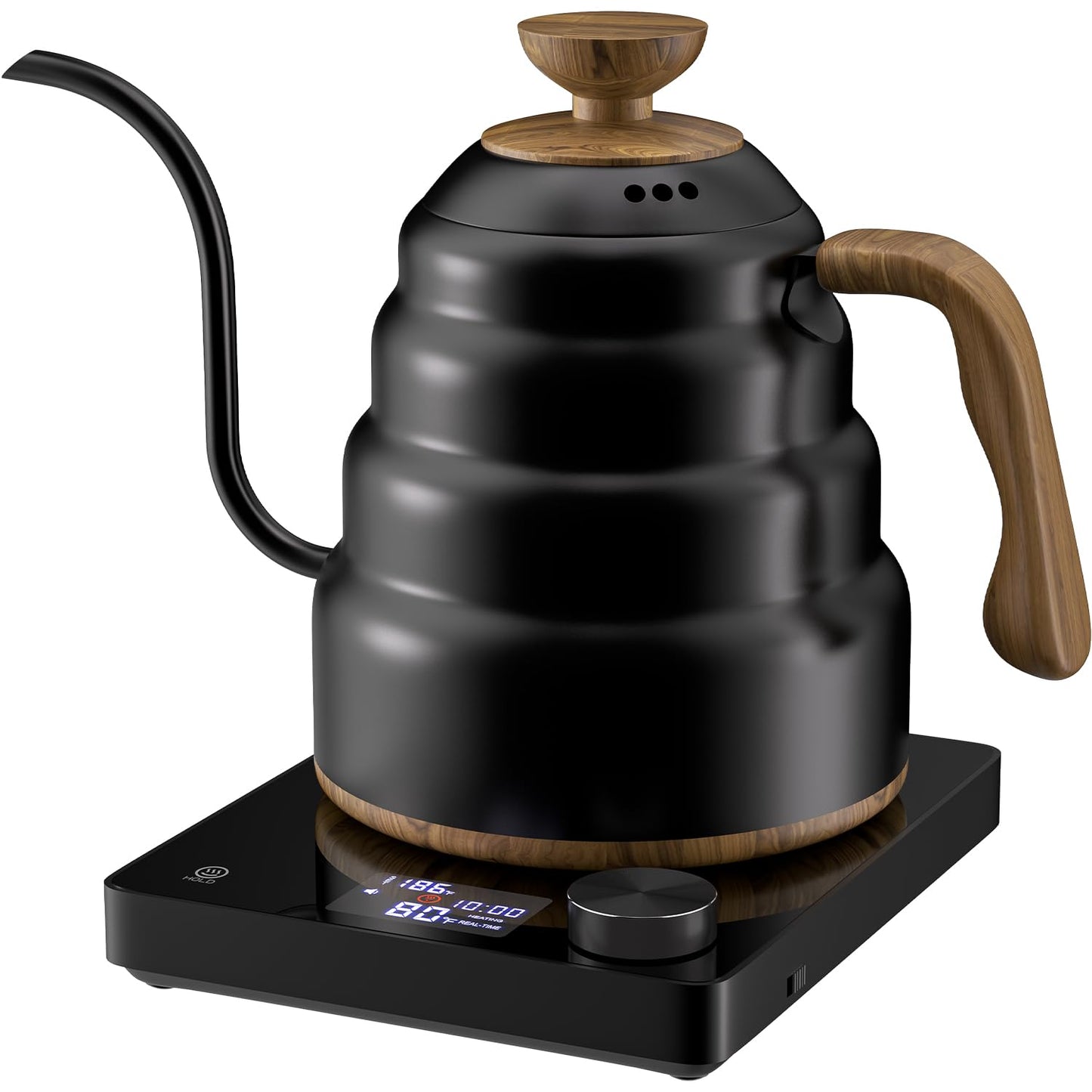 Electric Gooseneck Kettle, 30oz/0.9L Intelligent Temperature Control, Quick Heating, 304 Stainless Steel for Pour Over Coffee, Brew Tea, Boil Hot Water, 1000W (Black)