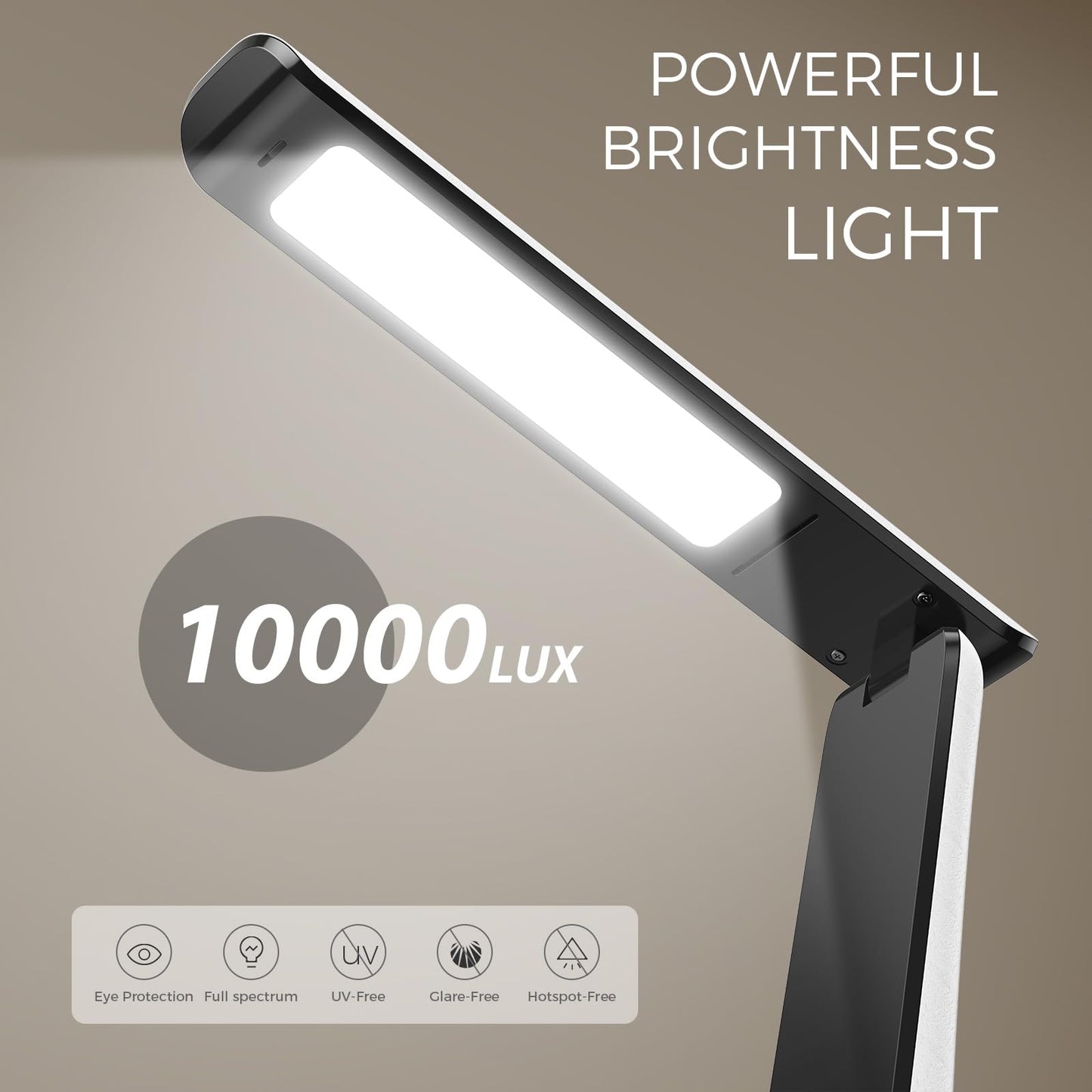COTLIKE Light Therapy Lamp, 10000 LUX UV-Free LED Sunlight Light, Full Spectrum Mood Light Happy lamp, Touch Control Desk Lamp with Night Light Function Work Office Home -White