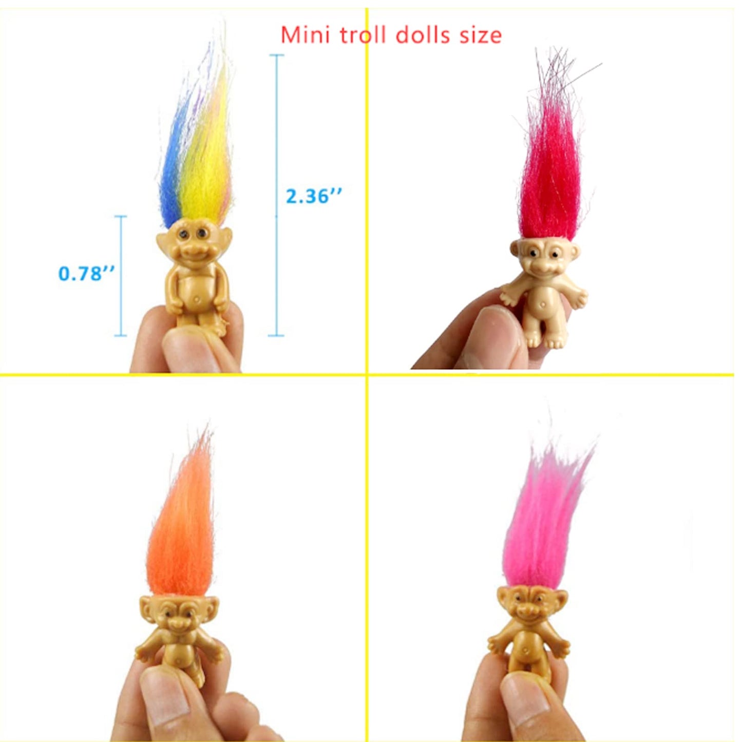 100PCS Mini Troll Dolls, PVC Vintage Troll Doll Mini Action Figures 1.2" Cake Toppers Chromatic Adorable Cute Little Guys Collection, School Project, Arts Crafts, Party Favors