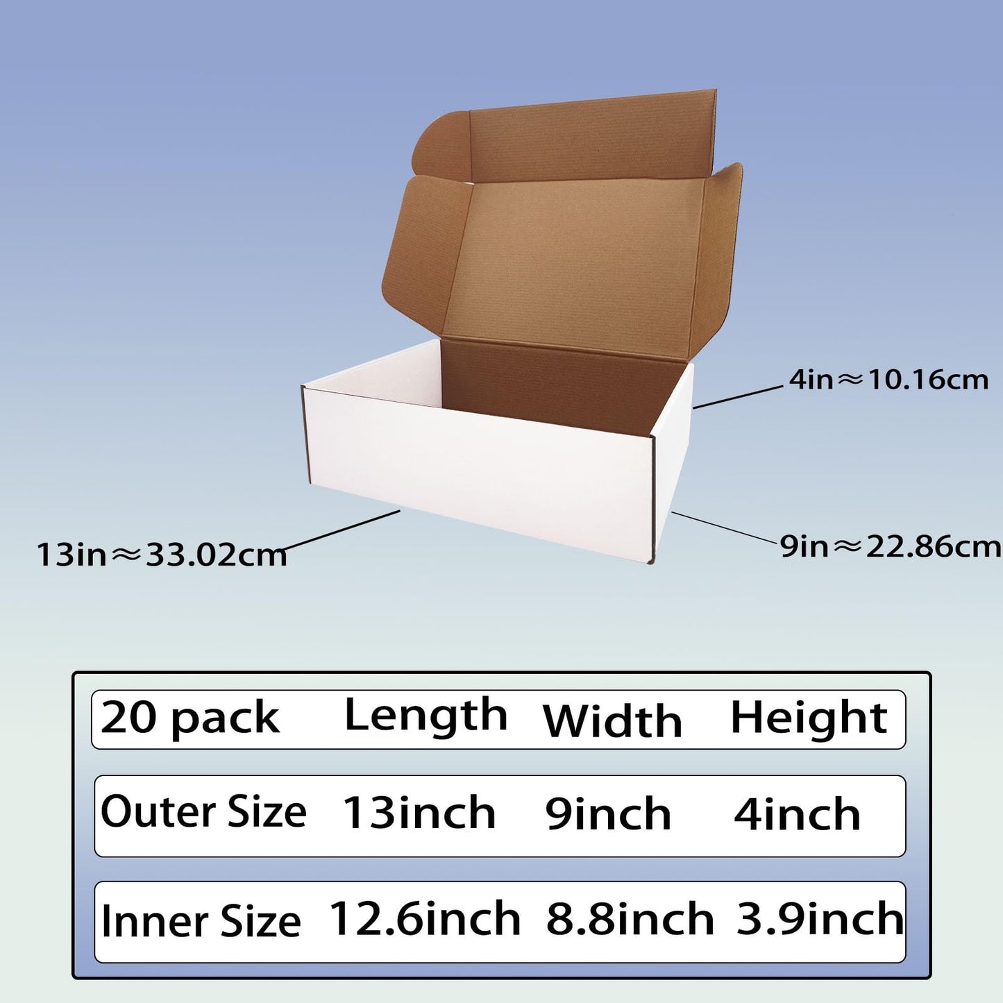 13 x 9 x 4 inch Shipping Boxes Set of 20， White Corrugated Cardboard Box Mailer Boxes for Packaging Small Business Shipping，Mailing Boxes Bulk for Birthday Wedding Party Book Literature Gift Giving