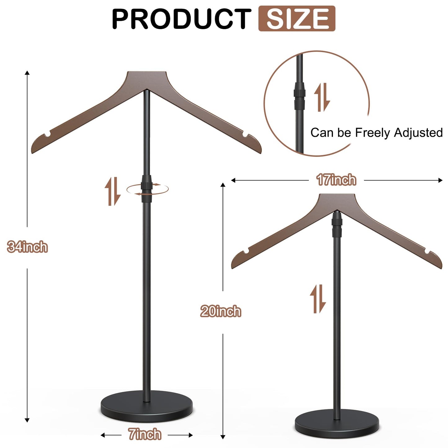 OLV 4 Pack Shirt Display Stand, 18-34 Inch Height Adjustable Mannequin Torso Stand Dress Form for Vendors Shop, T Shirt Display Jacket Coat Hanger Steaming Clothes Holder, Brown