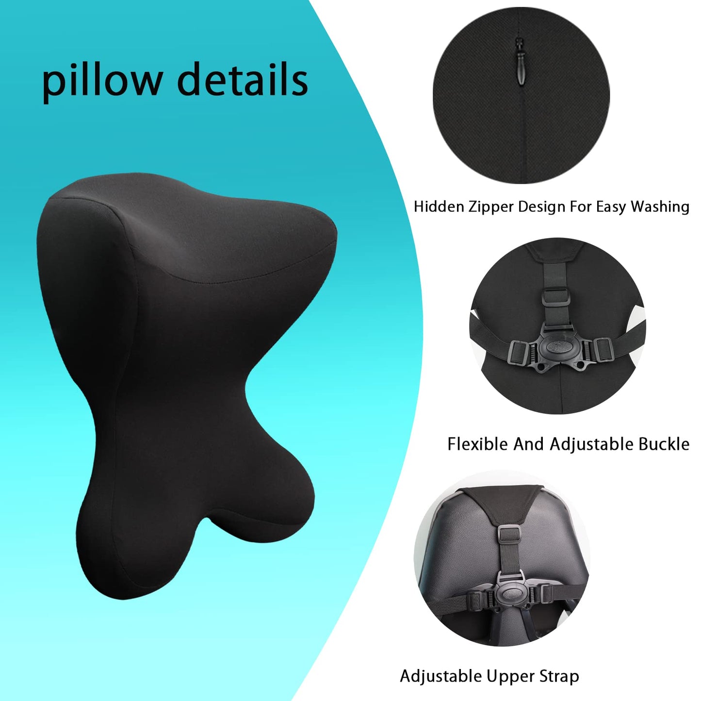 Newsty Car Neck Pillow for Driving Seat Car headrest Pillow/Gaming Chair Pillow with Adjustable Strap Removable Cover Ergonomic Design Neck Support Pillow for auto, Office Chair, Gaming Chair(Black)