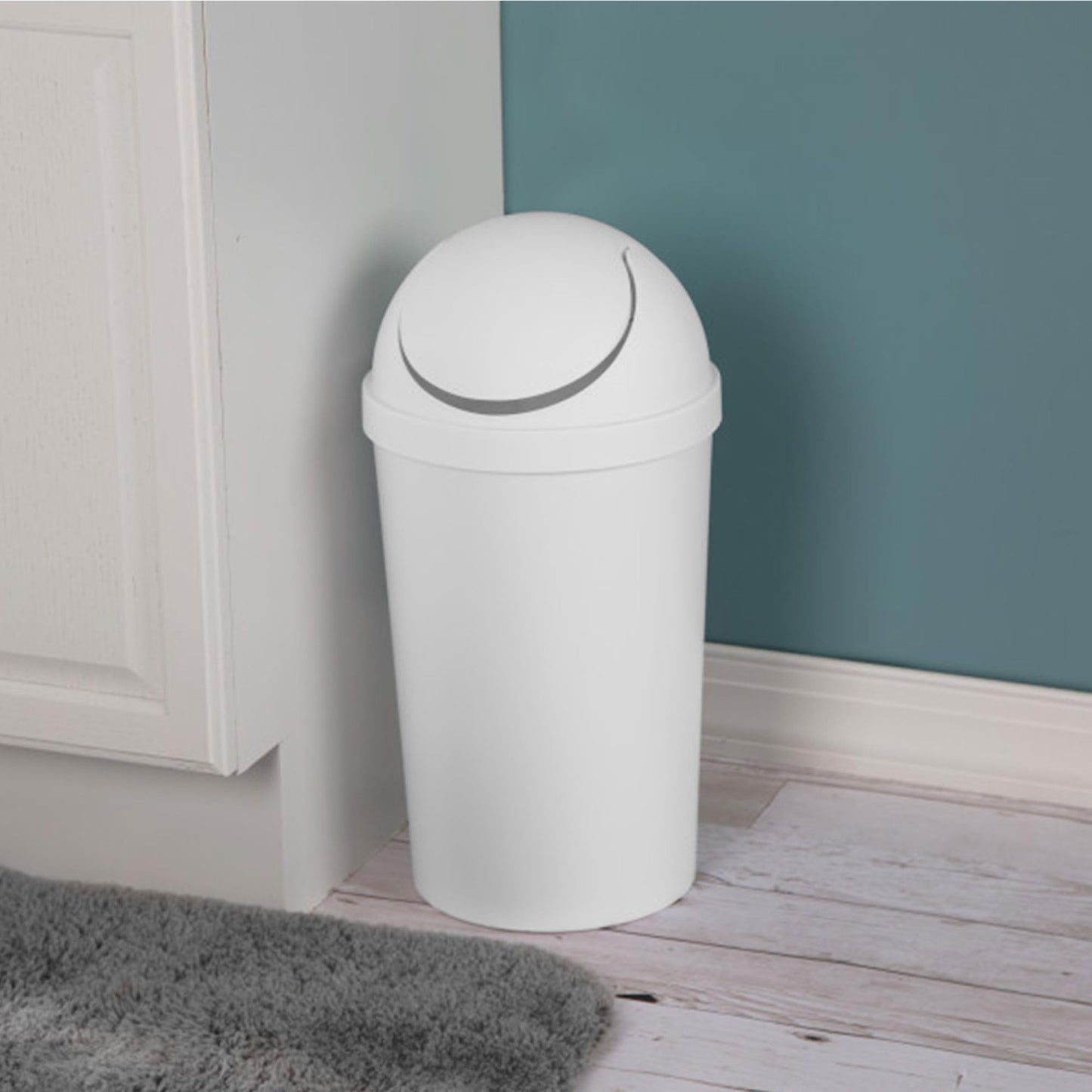 Sterilite 3 Gallon Round SwingTop Wastebasket with Lid, Small Plastic Trash Can for the Bathroom, Bedroom, Dorm or Home Office, White, 6-Pack