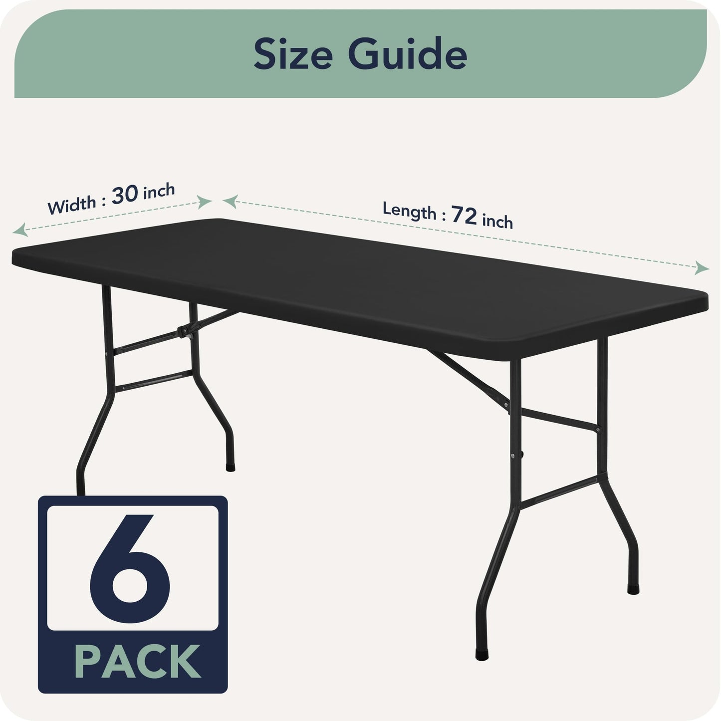 RichSets 6ft Fitted Tablecloth Rectangle - 6 Pack Outdoor Picnic Table Covers with Elastic, Washable Folding Table Protector for Party Banquet Graduation, 30x72 Inch, Black