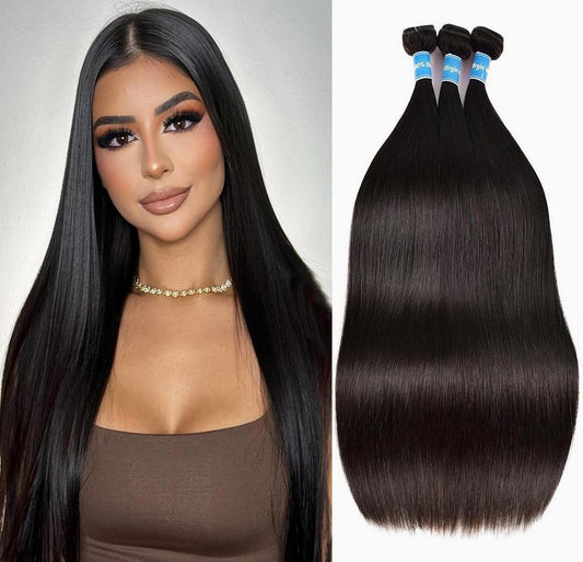 10A Straight Bundles Human Hair 20 22 24 Inch Straight Hair 3 Bundles Unprocessed Brazilian Virgin Hair Bundles Human Hair Extension Double Weft Natural Black