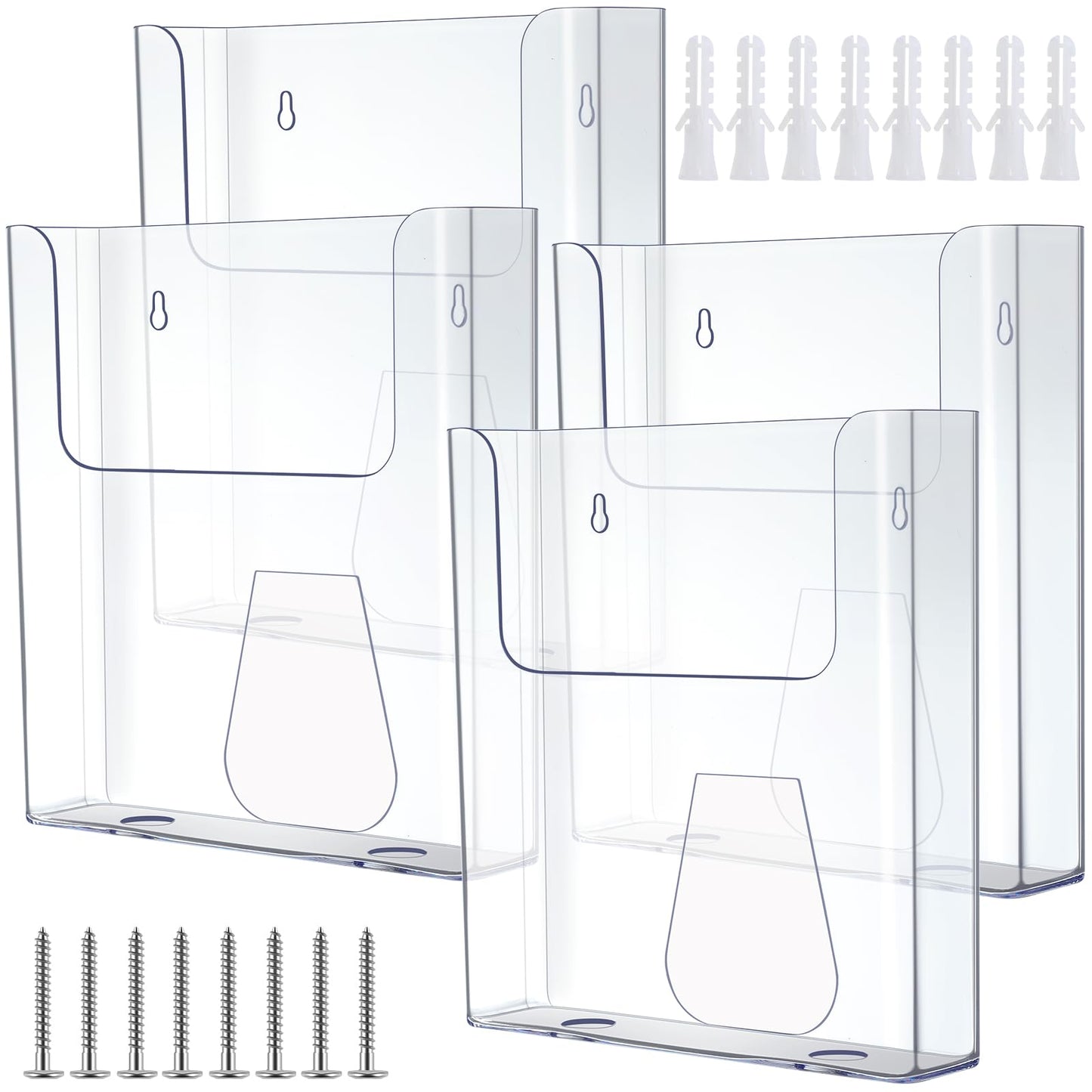 Ripeng 4 Pcs Brochure Holder 8.5 x 11 Inch Wall Mount Flyer Holder Acrylic Literature Clear Magazine Wall Display Hanging Envelope Display for Pamphlet File Home Office Supplies