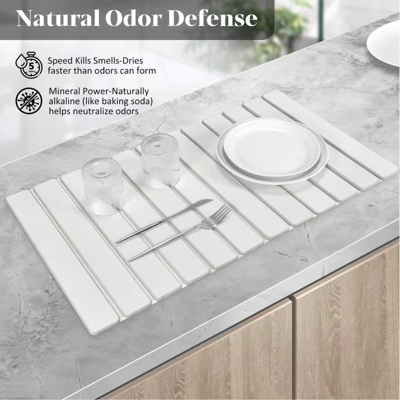 Extral Large Stone Dish Drying Mats for Kitchen Counter, 28"(L)×16"(W) Quick Dry Dish Drying Mat, Collapsible Eco-Friendly Absorbent Diatomaceous Earth Mat for Dishes Cups, Match Any Countertop