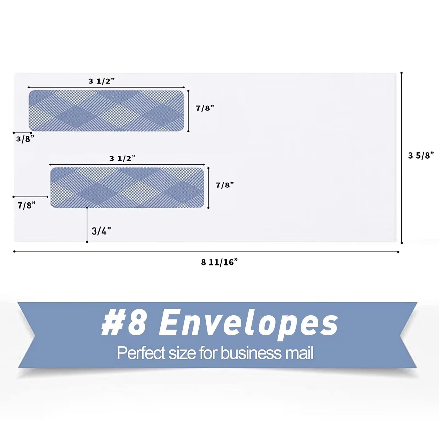 1000#8 Self Seal Business Envelopes, PANDRI No.8 Double Window Design for Business and Quickbooks Check(invoice not fit), Documents Secure Mailing - Number 8 Size 3 5/8 X 8 11/16-24LB