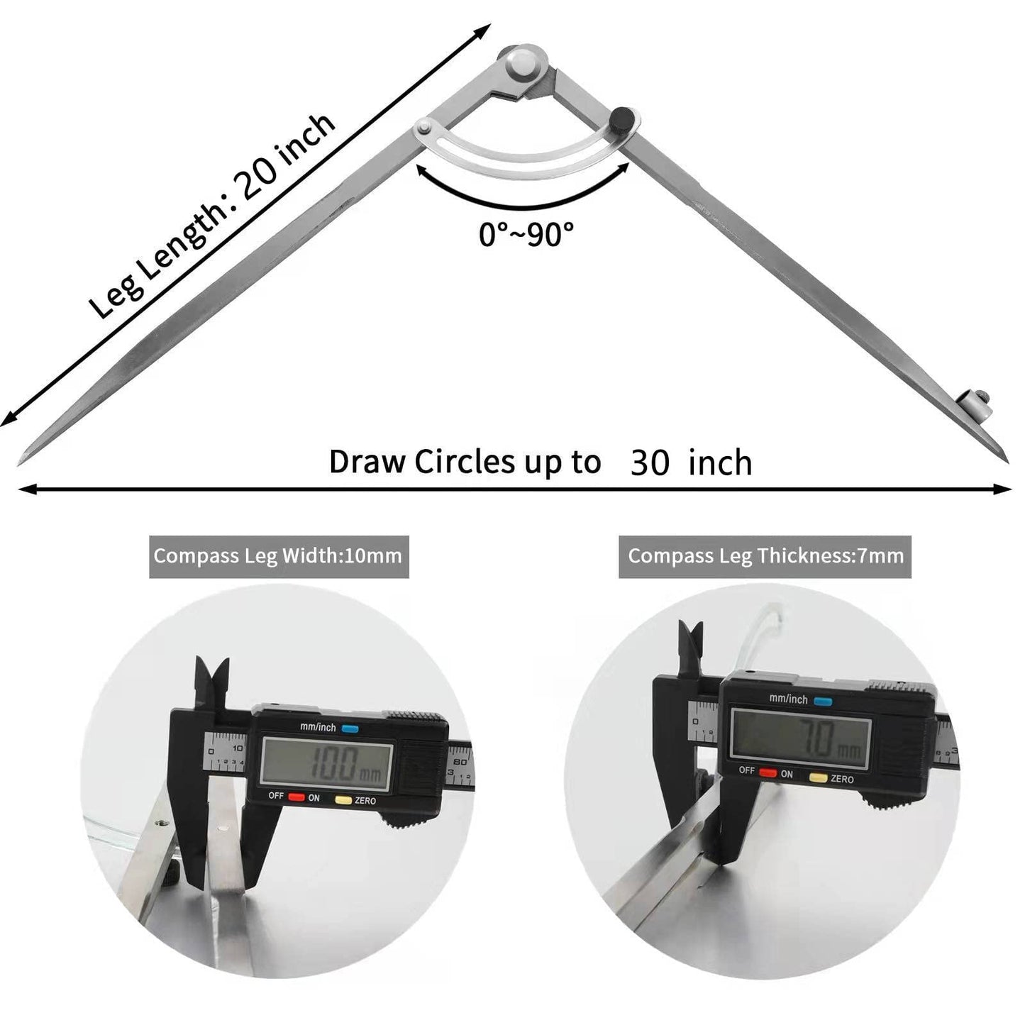 Compass for Geometry, 20 inch Compass for Woodworking, Precision Woodworking Compass with Wing Divider and Pencil Holder, Large Compass for Geometry, Drafting, Drawing Compass (20inch)