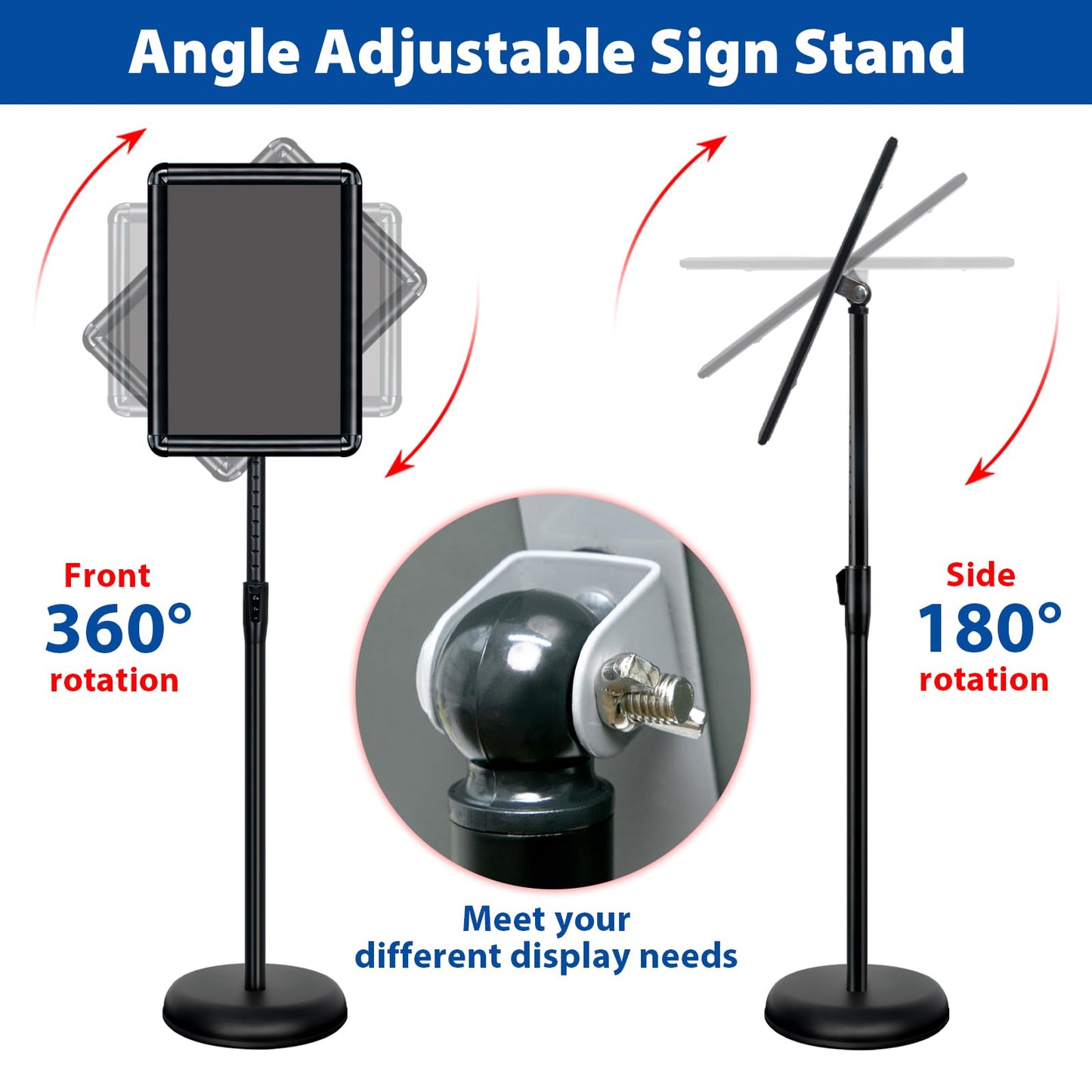 VAIIGO 2-Pack 8.5x11 Inch Adjustable Sign Stand & Floor Standing Sign Holder - Pedestal Poster Stand with Vertical & Horizontal View Display for Indoor/Outdoor Business & Store Signage (Black)