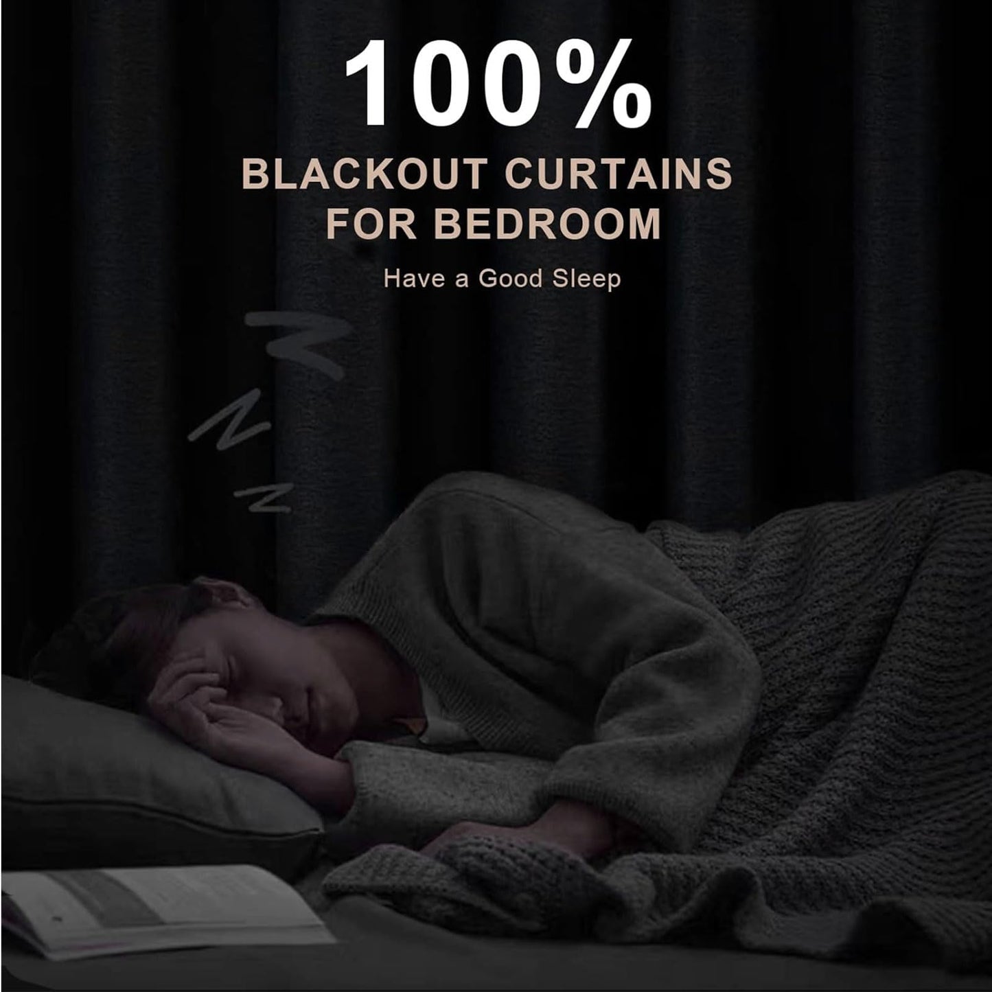INOVADAY 100% Blackout Curtains 90 Inches Length 2 Panels Set, Back Tab/Rod Pocket Linen Black Out Curtains for Bedroom, Thermal Insulated Window Drapes - Cream, W50 X L90
