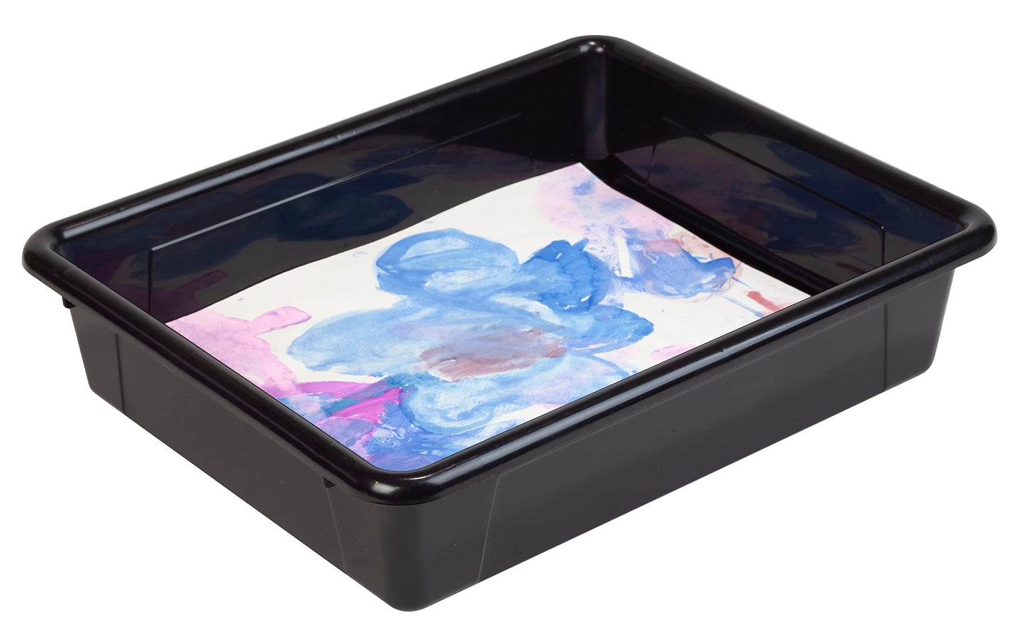 Storex Letter Size Flat Storage Tray – Organizer Bin with Non-Snap Lid for Classroom, Office and Home, Black, 5-Pack (62535U05C)