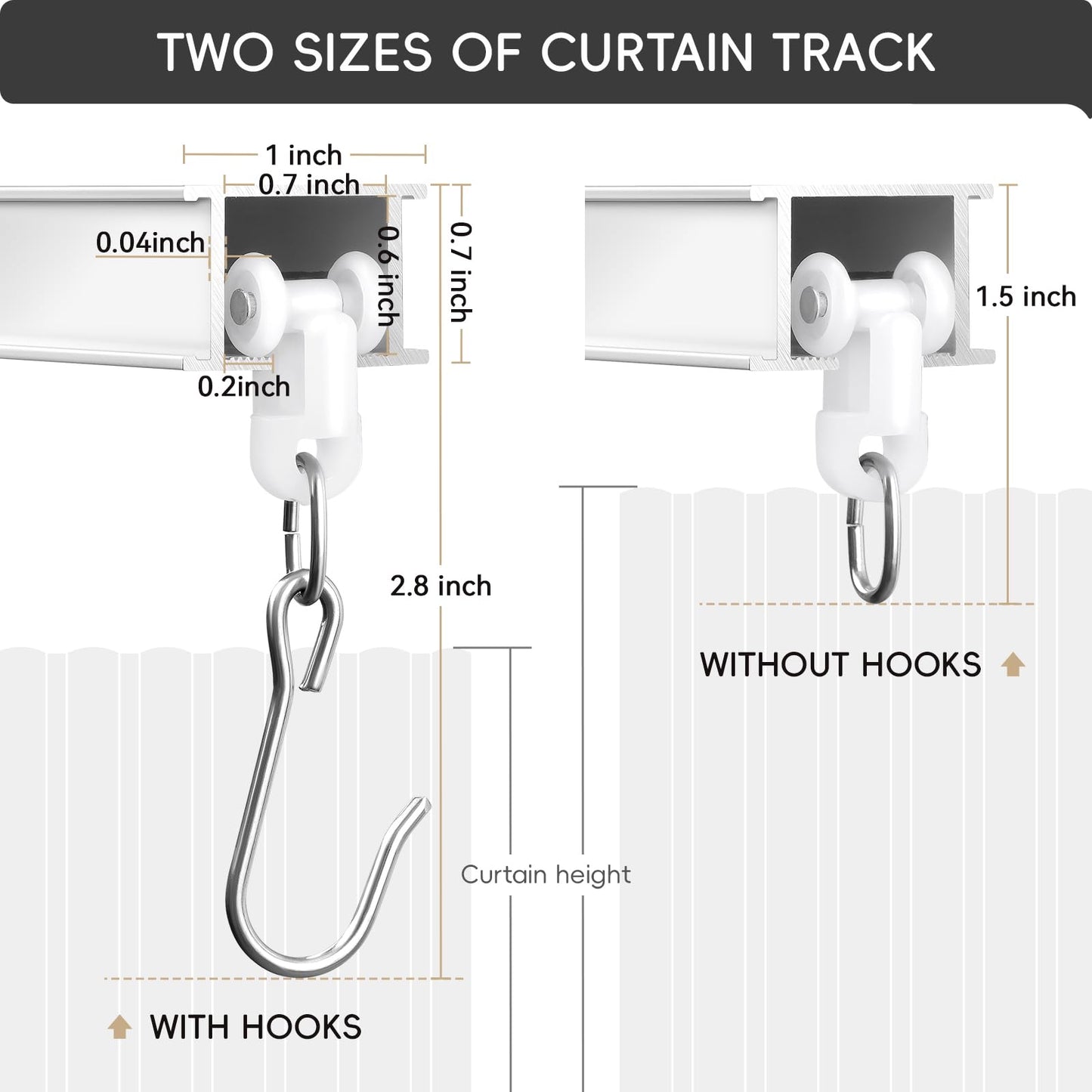 Ceiling Curtain Track, Curtain Track with Roller Hooks, 6ft - 9ft Ceiling Mounted Rail Set for Room Divider, White